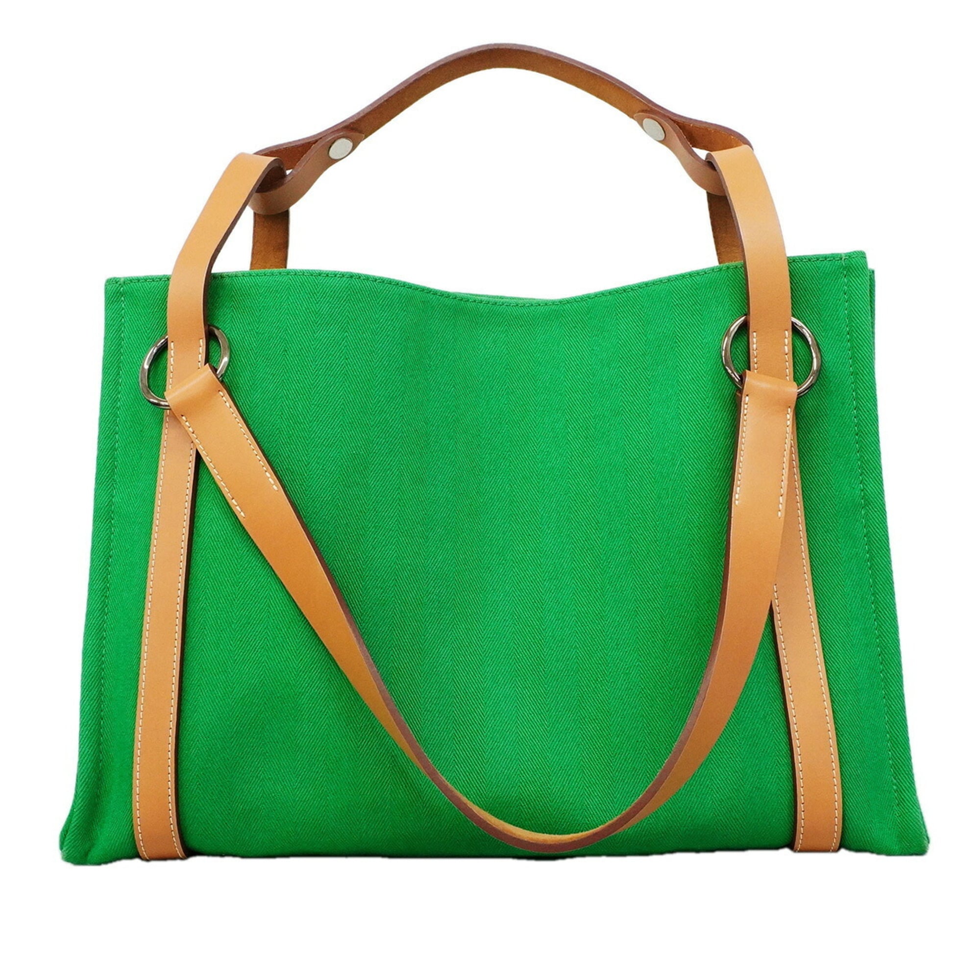Hermes Green Toile Chevron Shoulder Bag (Pre-Owned)