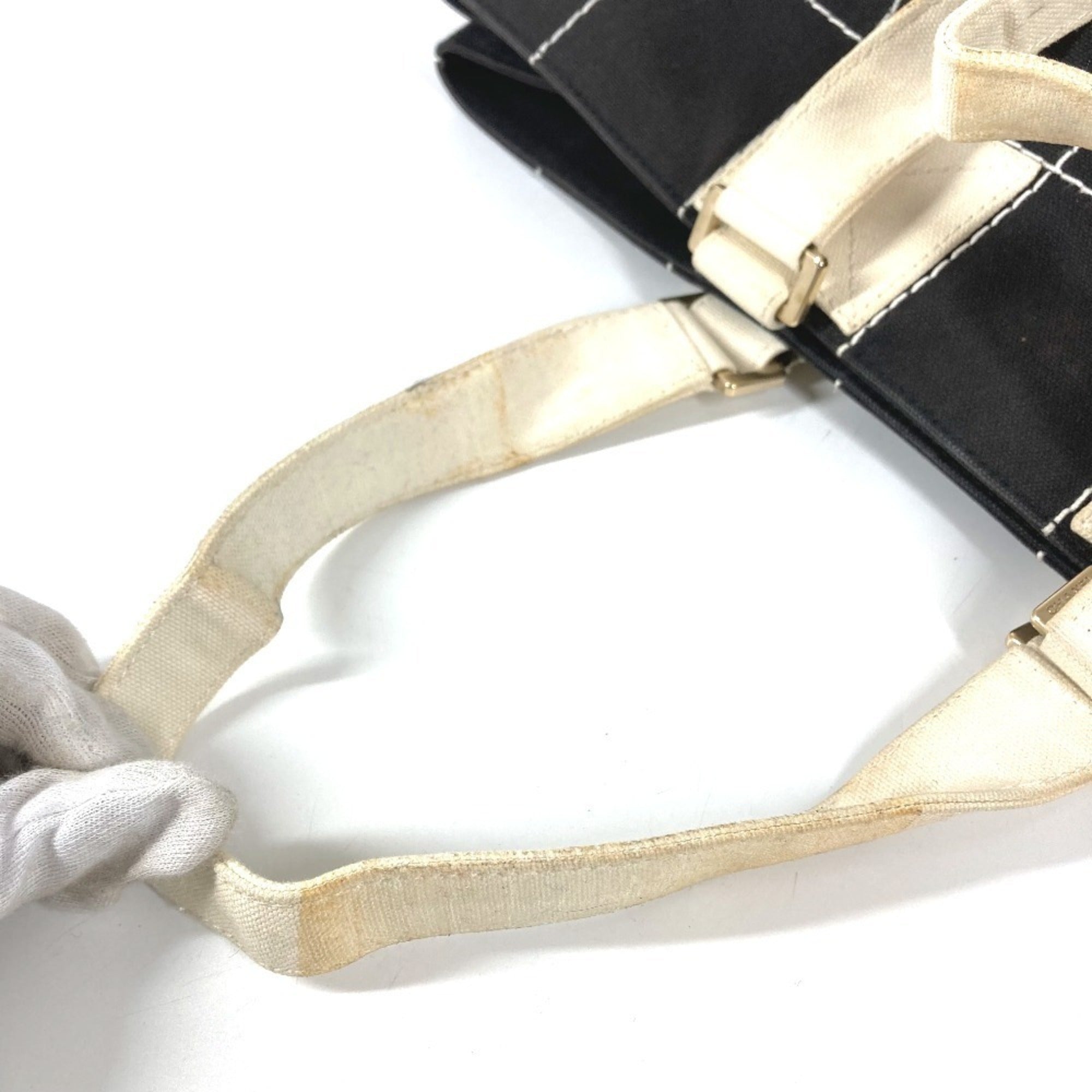 Chanel Black White Canvas Handbag Shoulder Bag Tote Bag (Pre-Owned)