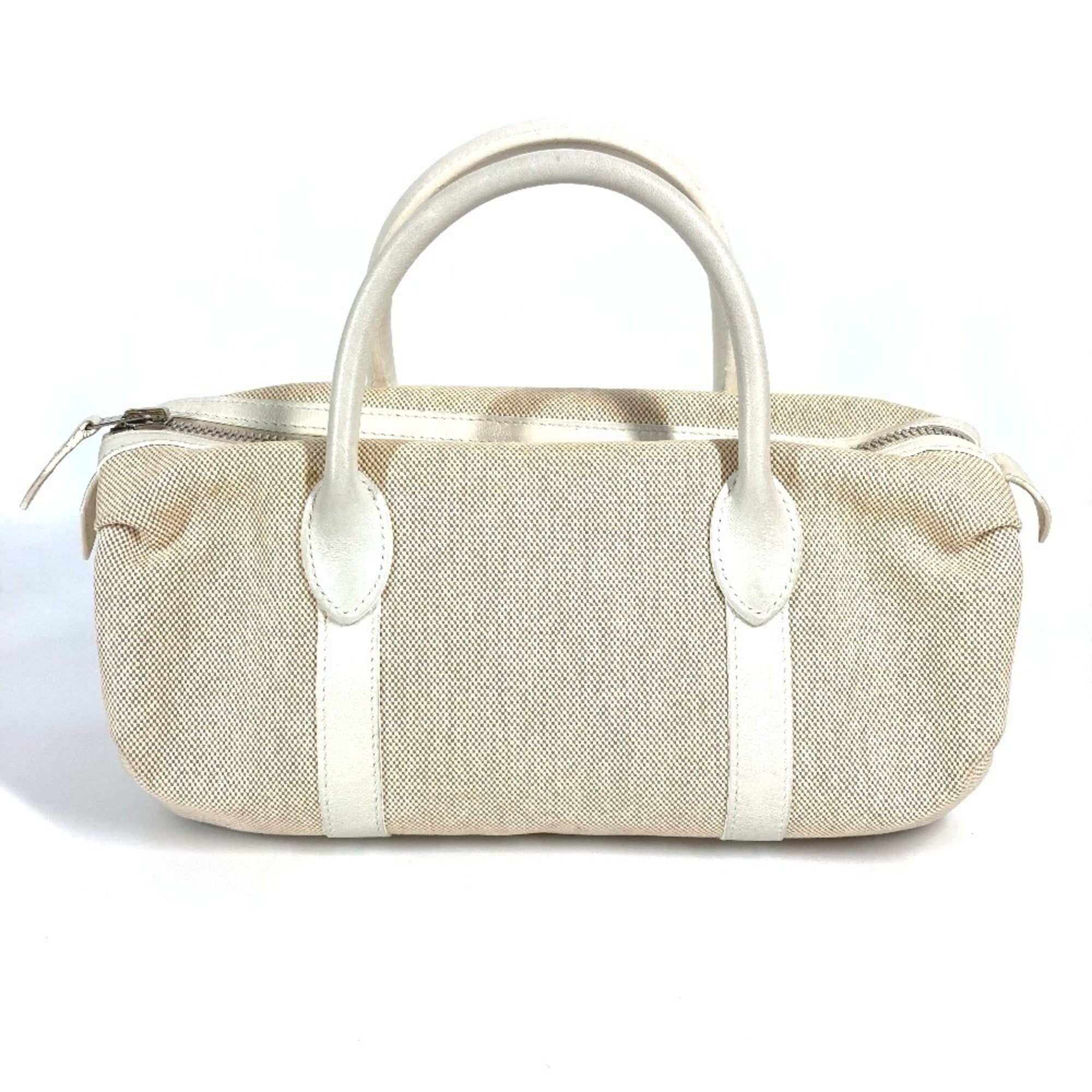 Hermes Beige White Toile H Boston Bag Handbag (Pre-Owned)