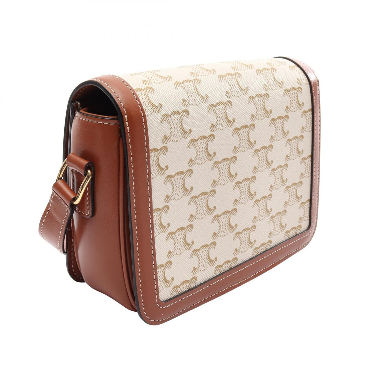 Celine Beige Brown White Coated Canvas Leather Handbag Shoulder Bag (Pre-Owned)