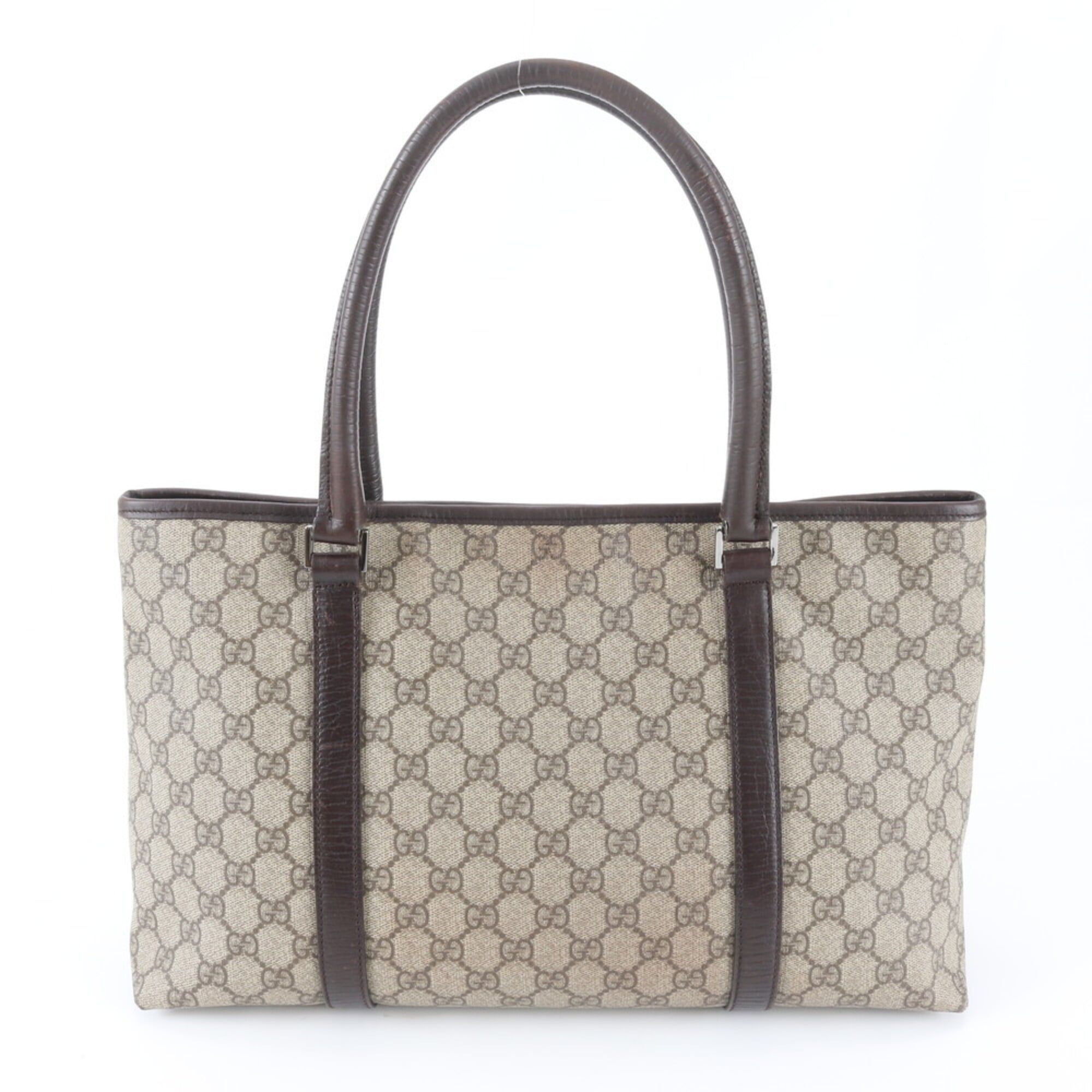 Gucci Beige Brown Leather Coated Canvas Handbag Shoulder Bag Tote Bag (Pre-Owned)