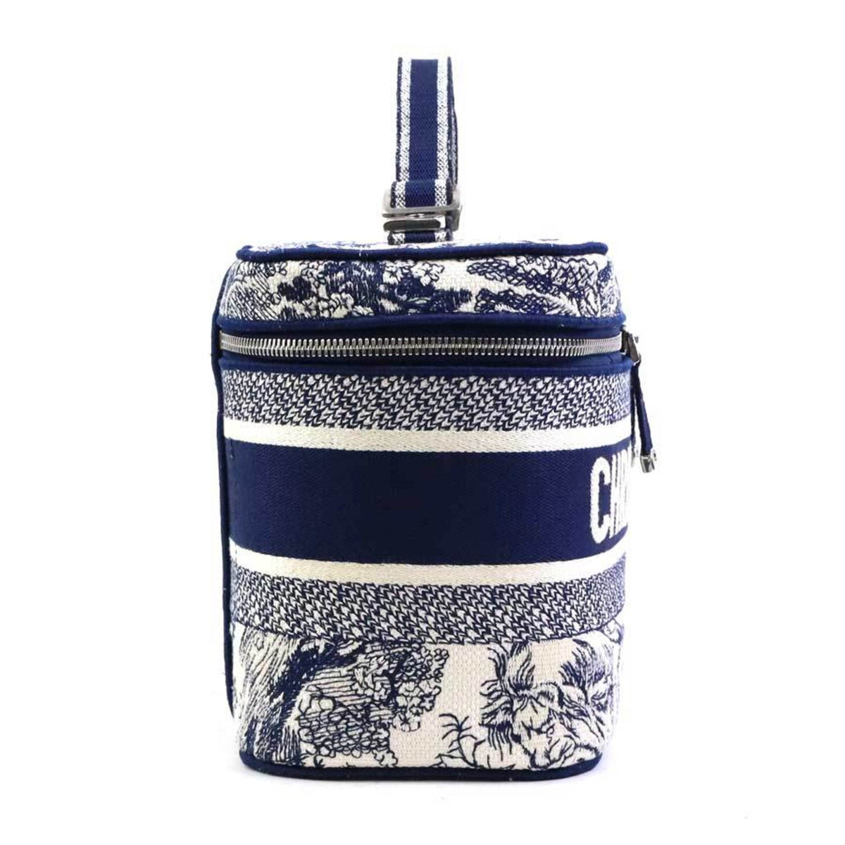 Christian Dior Navy White Canvas Handbag Vanity Bag (Pre-Owned)