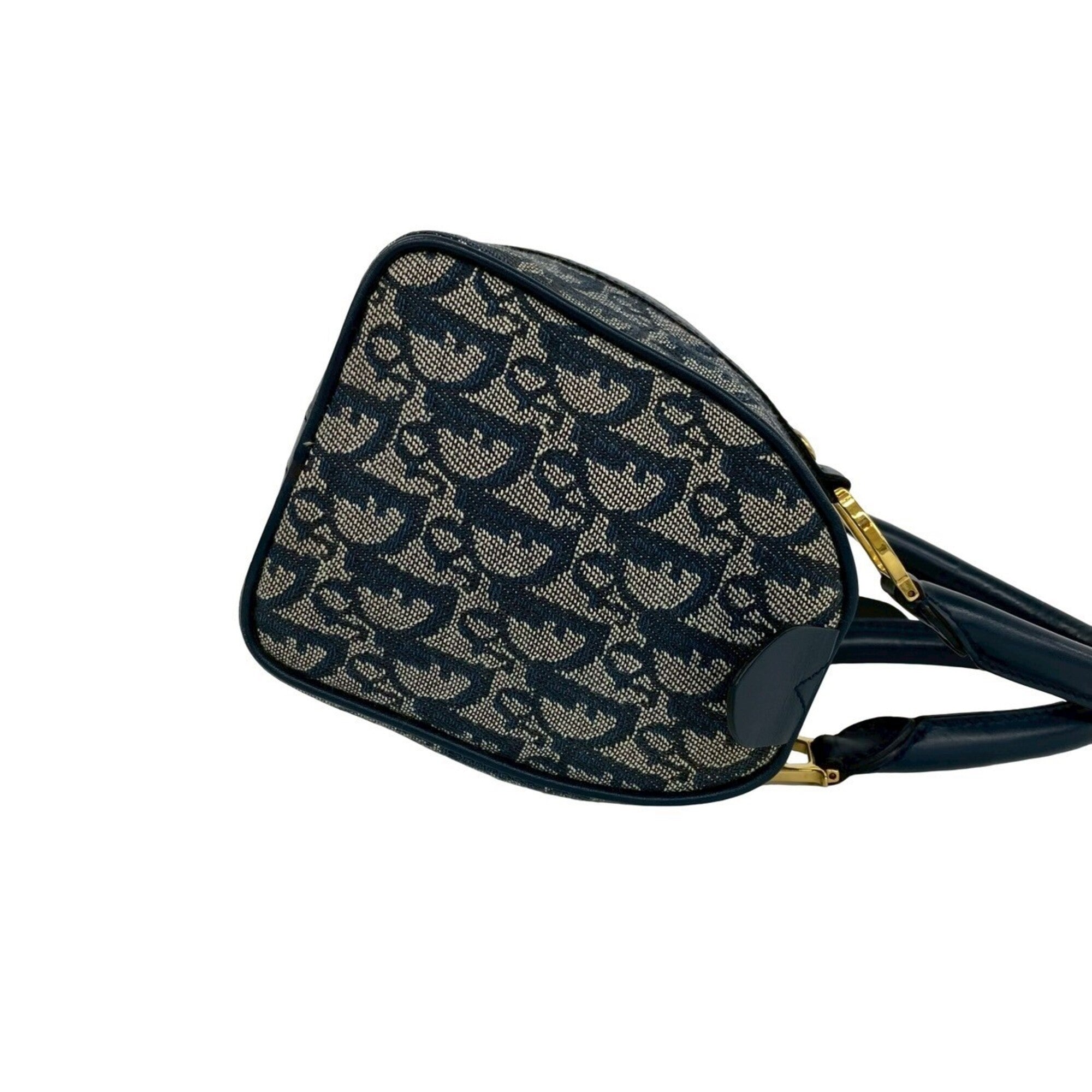 Christian Dior Navy Canvas Leather Boston Bag Handbag (Pre-Owned)