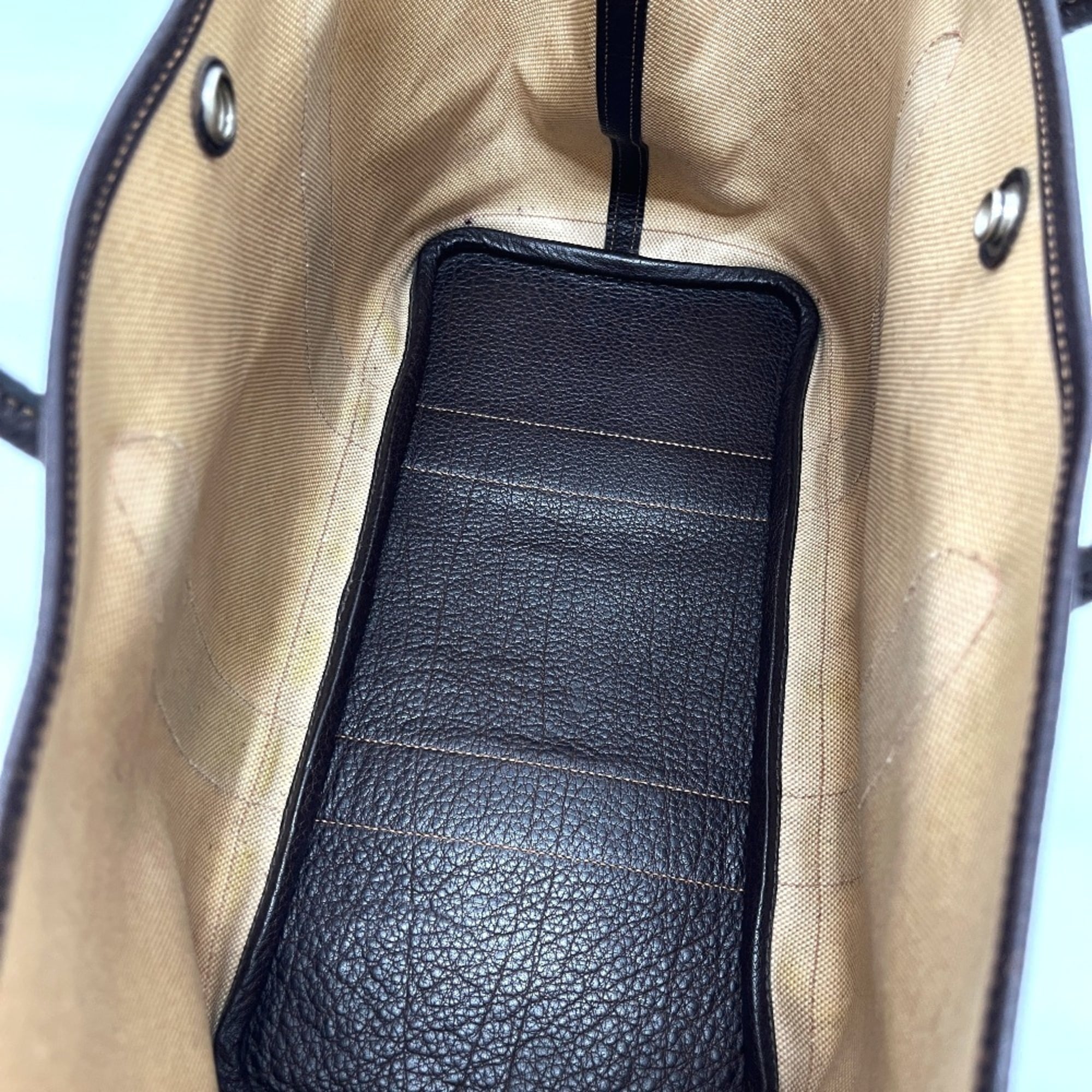 Hermes Beige Brown Toile H Leather Handbag Tote Bag (Pre-Owned)