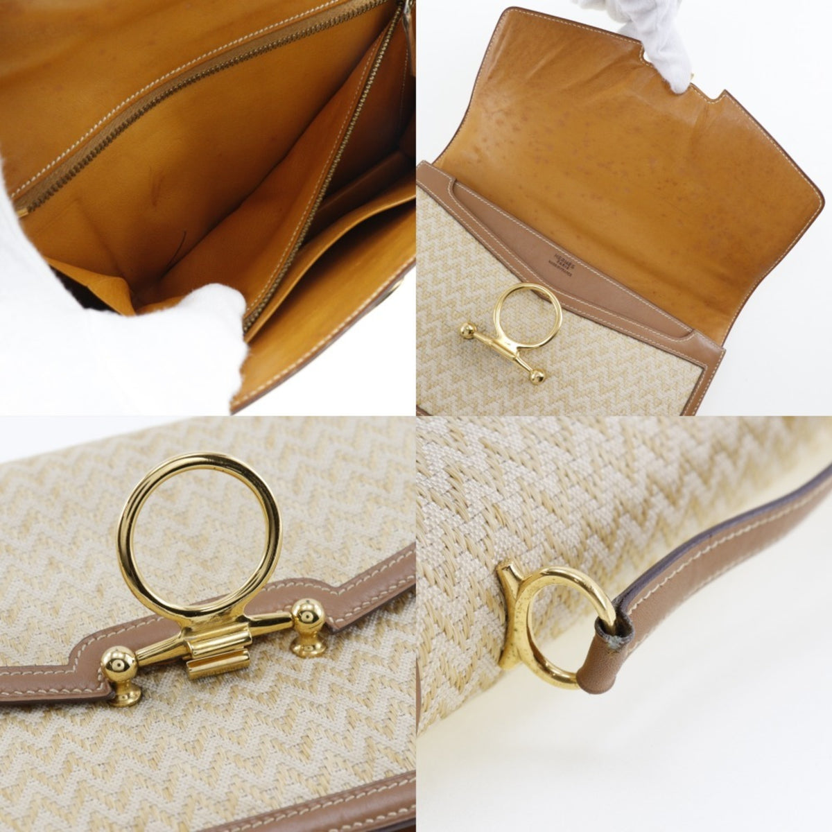 Hermes Canvas Shoulder Bag (Pre-Owned)