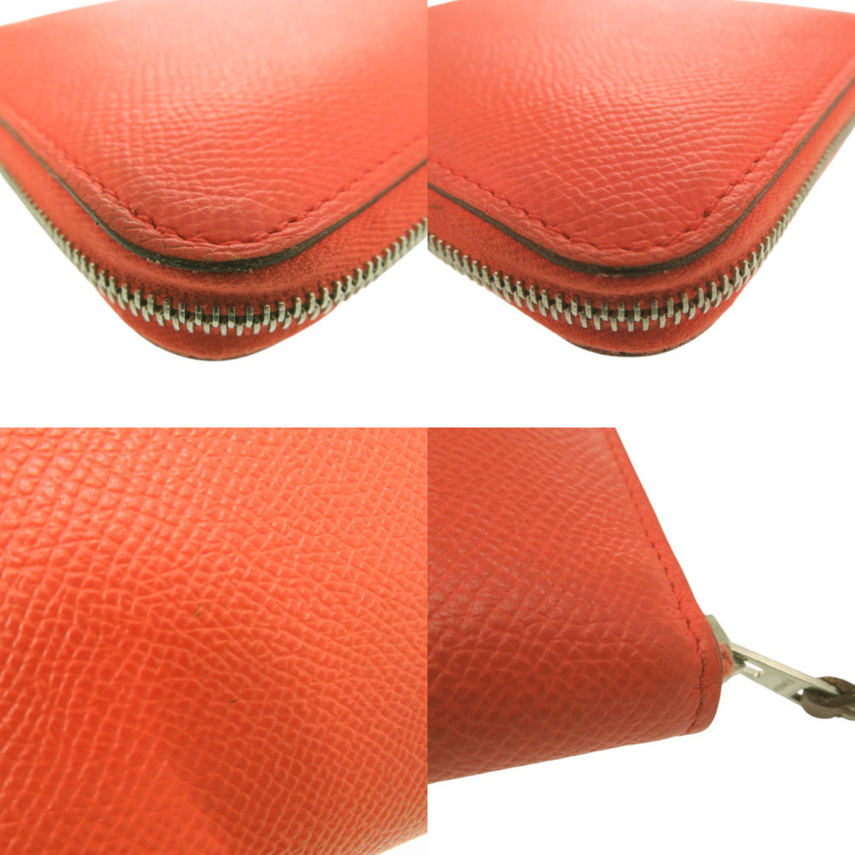 Hermes Orange Leather Silk Coin Purse/Coin Case (Pre-Owned)