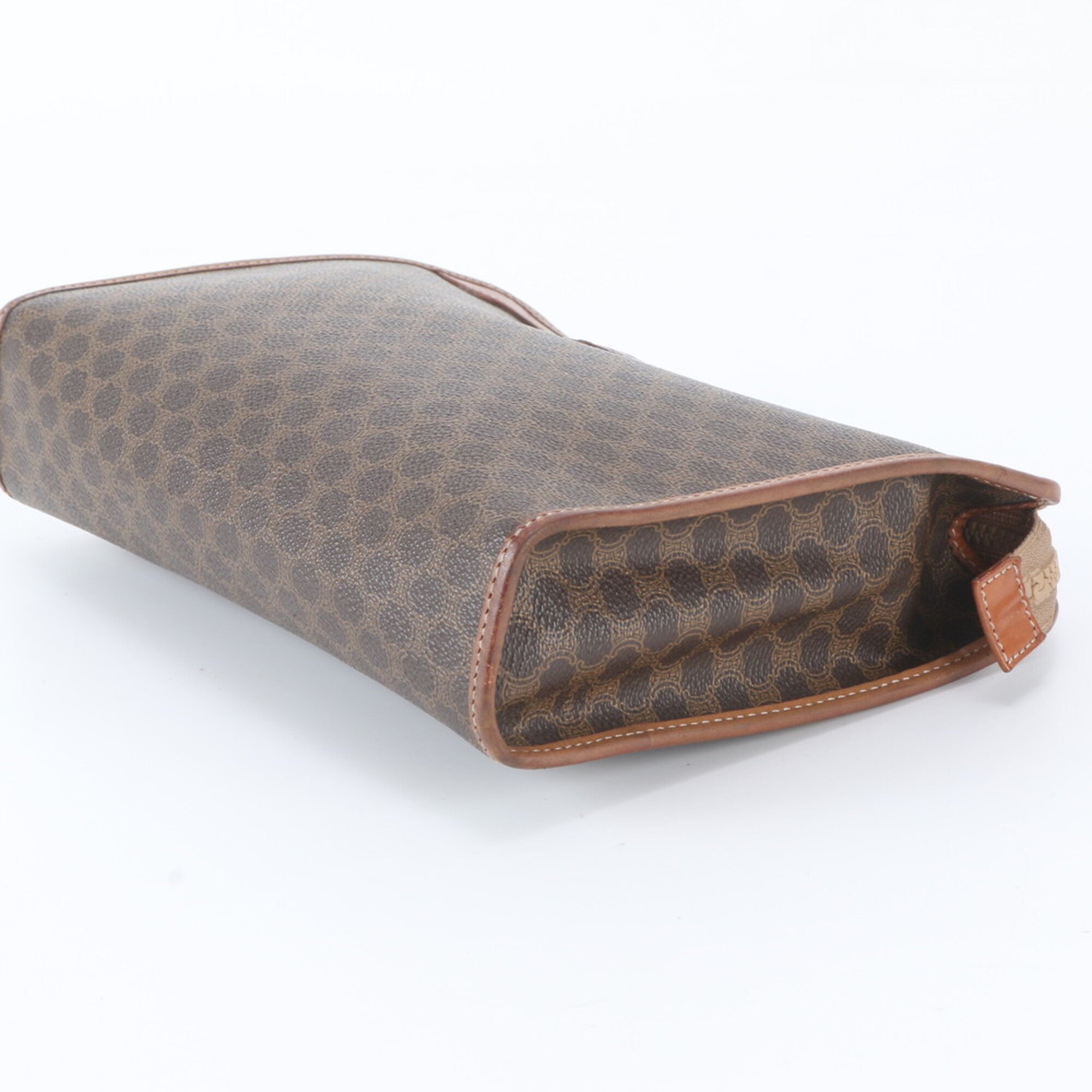 Celine Macadam Brown Coated Canvas Leather Handbag Pouch (Pre-Owned)