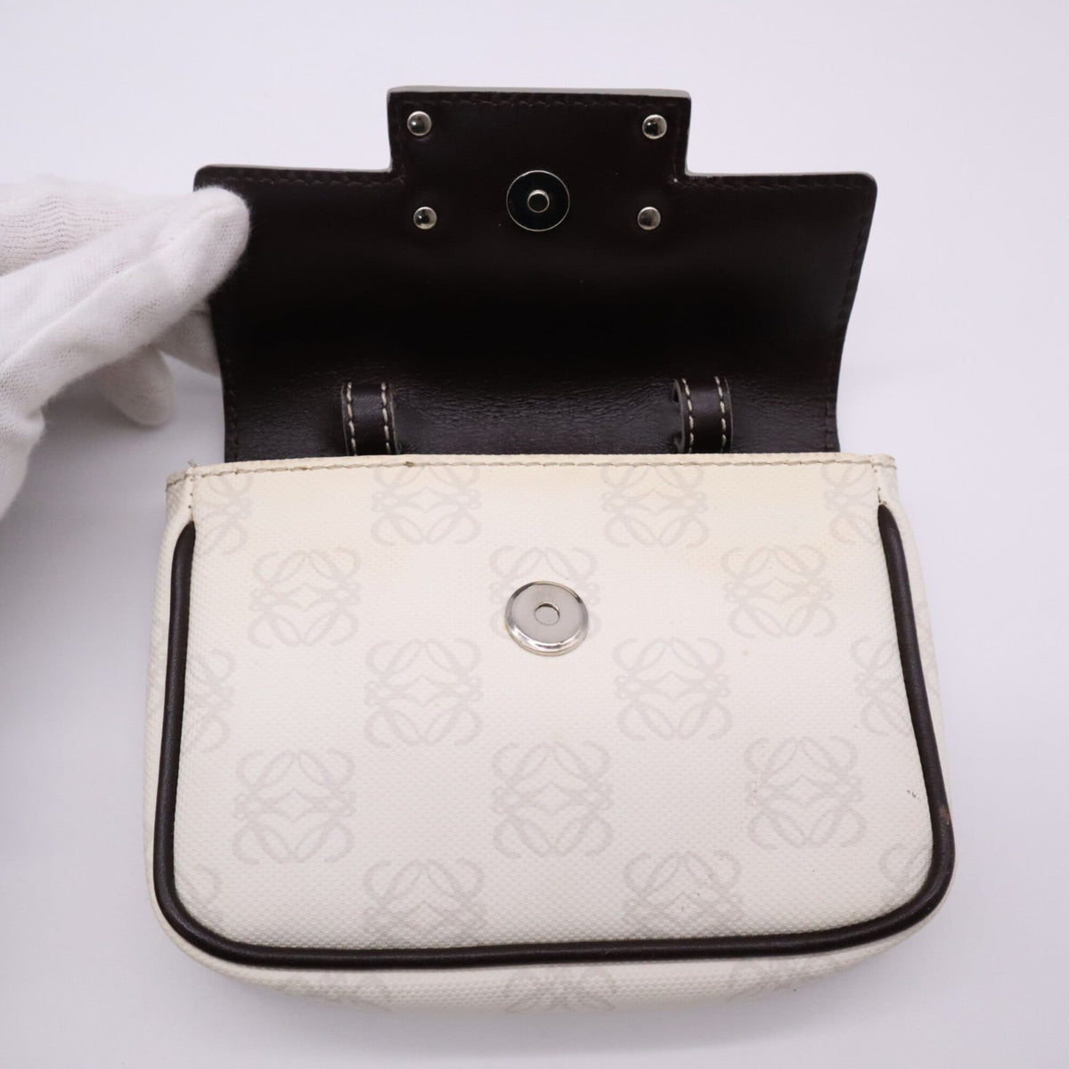 Loewe Brown Gray White Canvas Pouch Shoulder Bag (Pre-Owned)