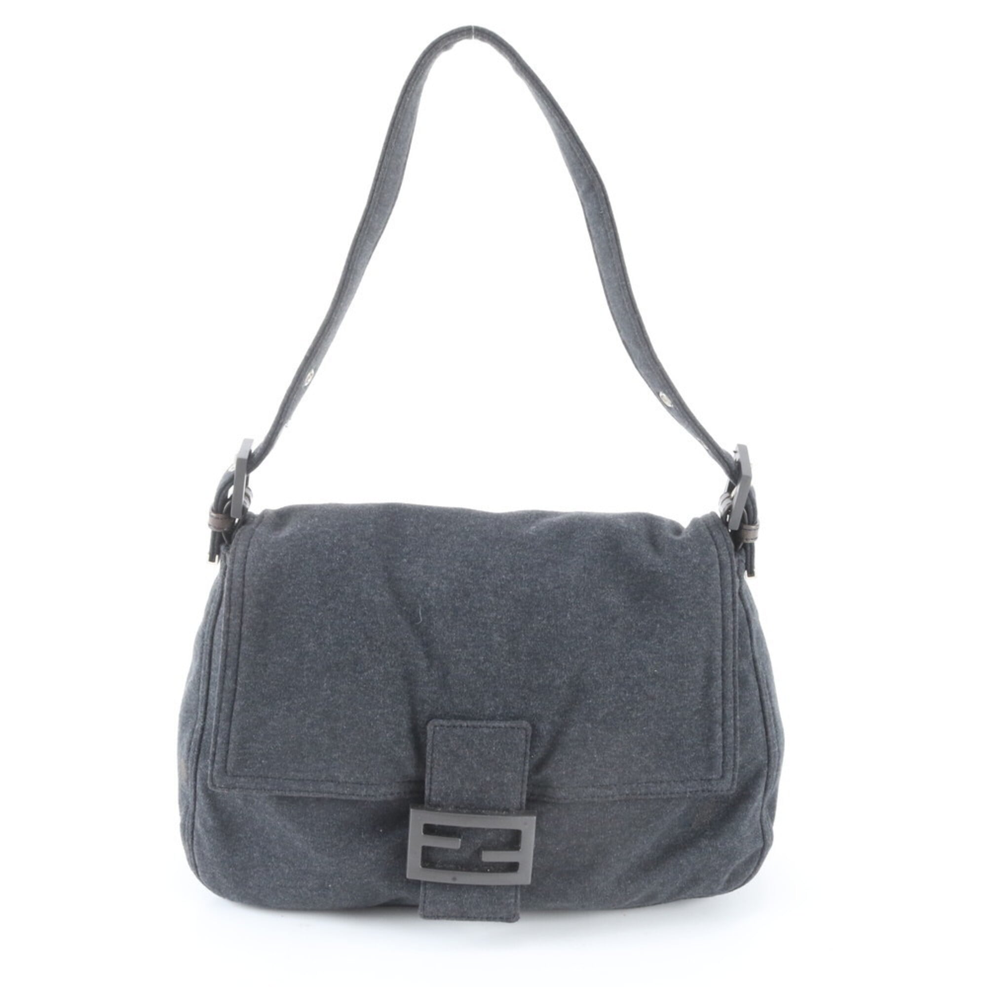 Fendi Charcoal Gray Leather Canvas Handbag Shoulder Bag (Pre-Owned)