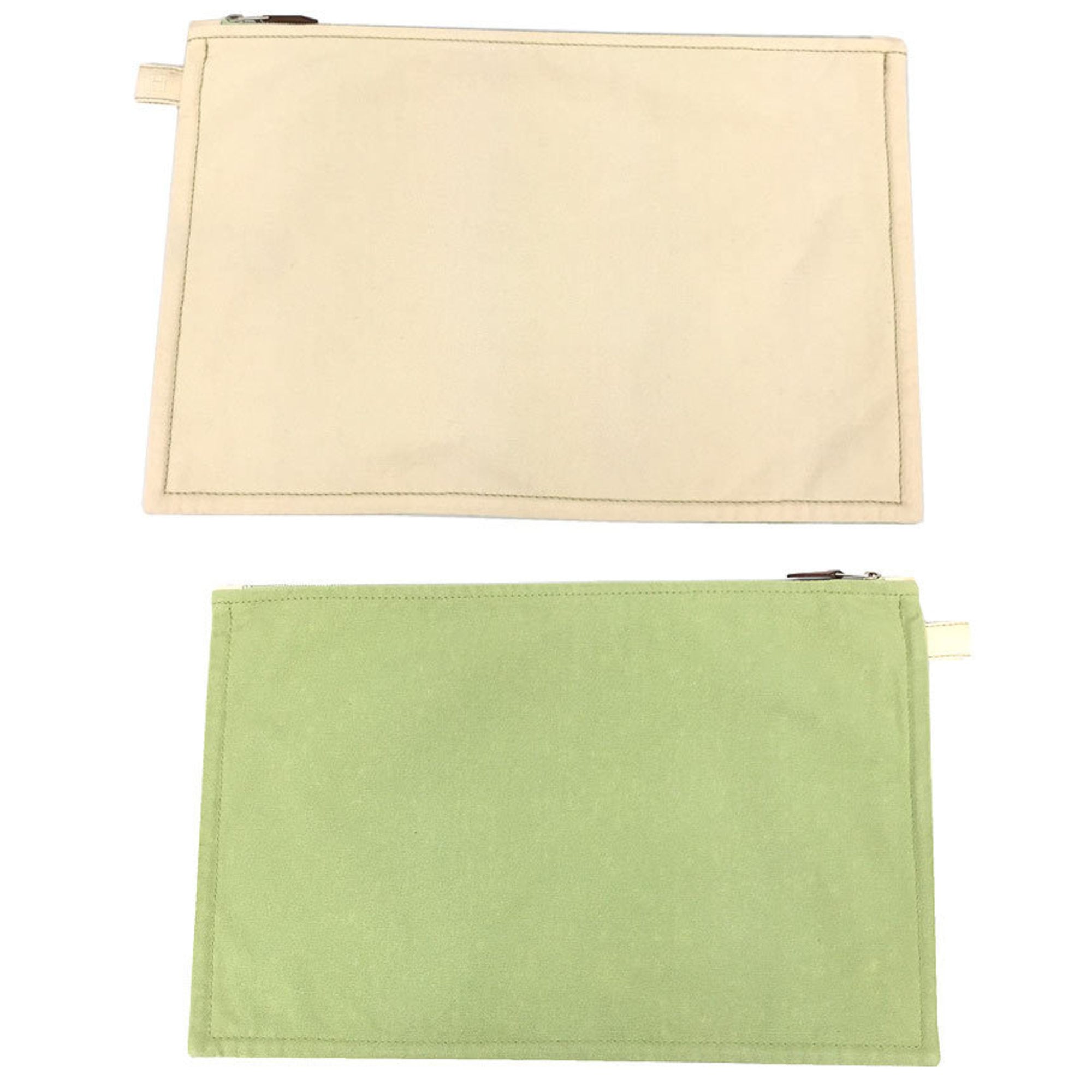 Hermes Cream Lime Green Cotton Canvas Clutch Bag Pouch (Pre-Owned)