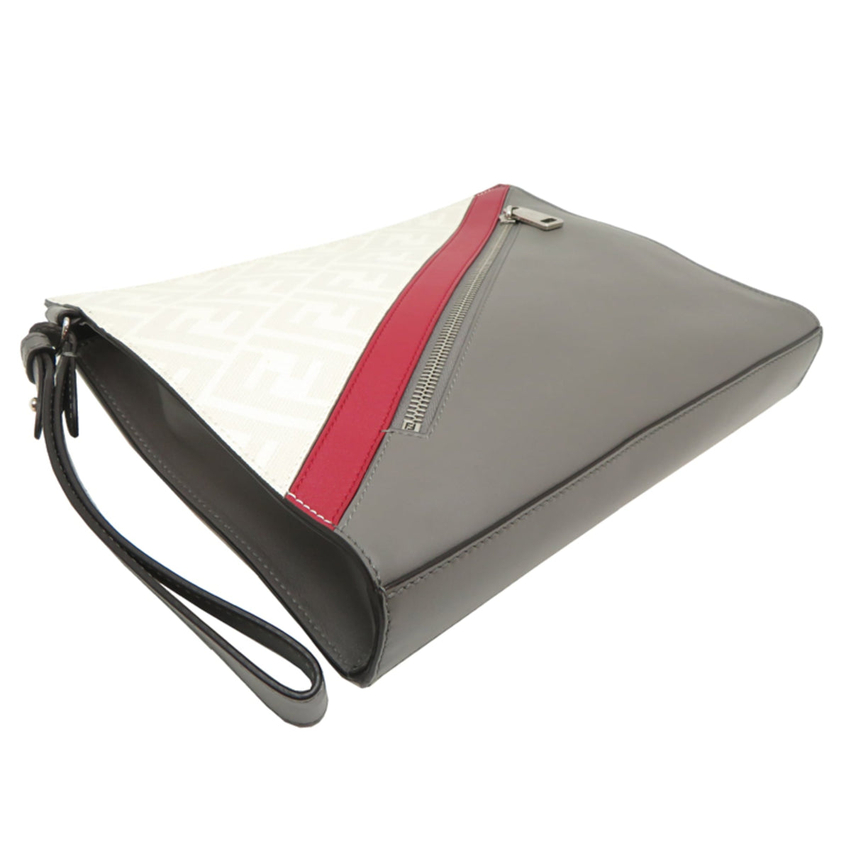 Fendi Gray White Leather Clutch Bag (Pre-Owned)