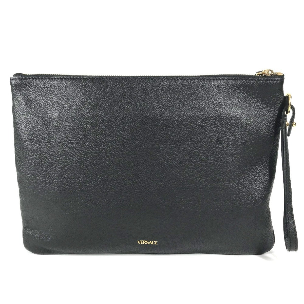 Versace Black Leather Clutch Bag Handbag (Pre-Owned)