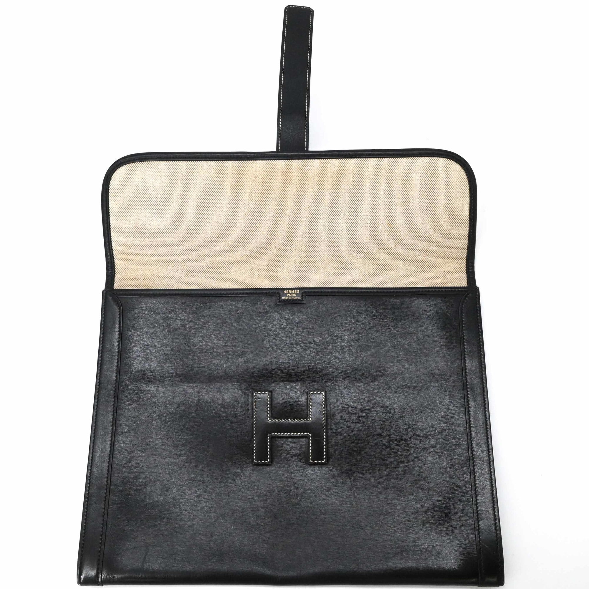 Hermes Jige Black Box Calf Leather Clutch Bag (Pre-Owned)