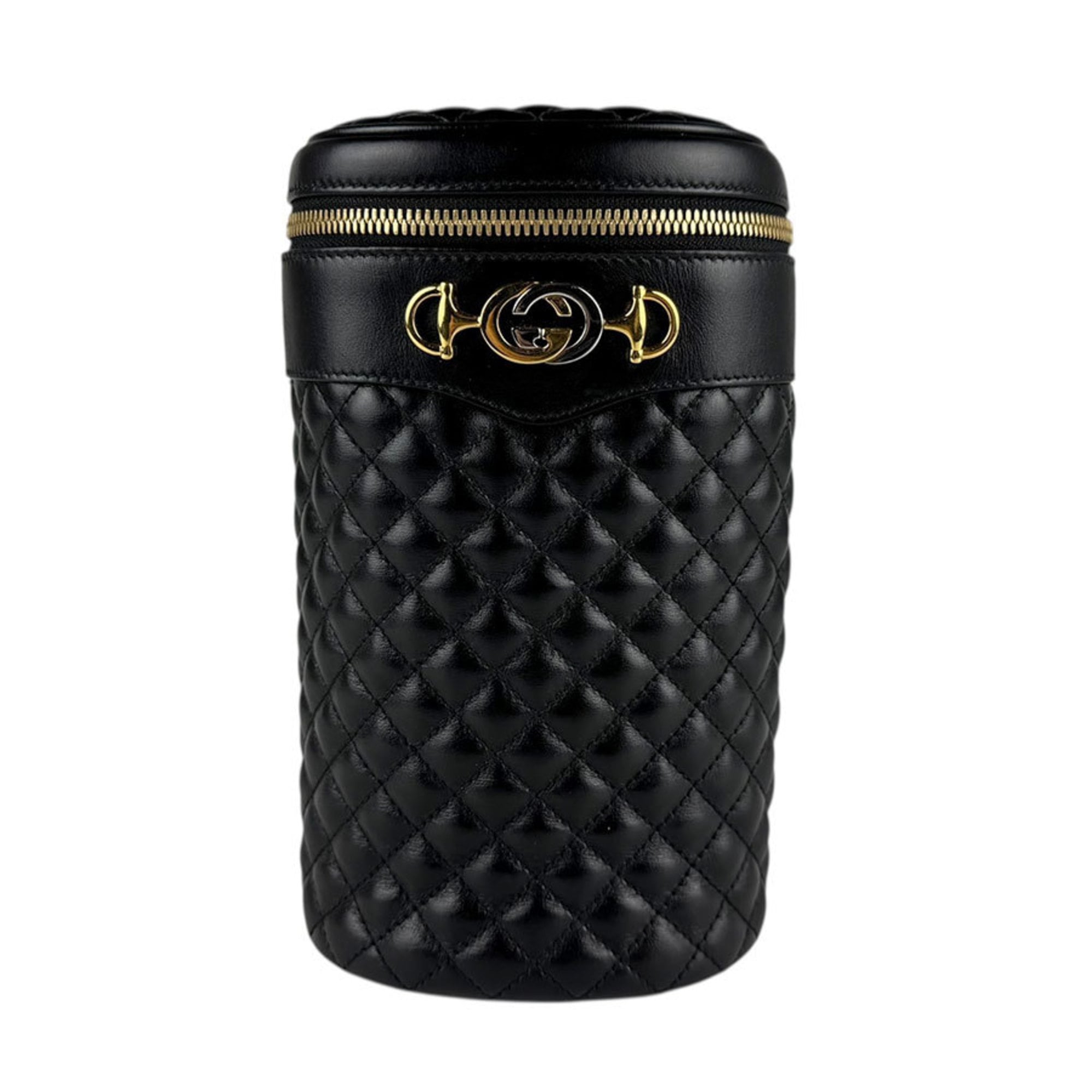 Gucci Black Gold Leather Metal Shoulder Bag (Pre-Owned)