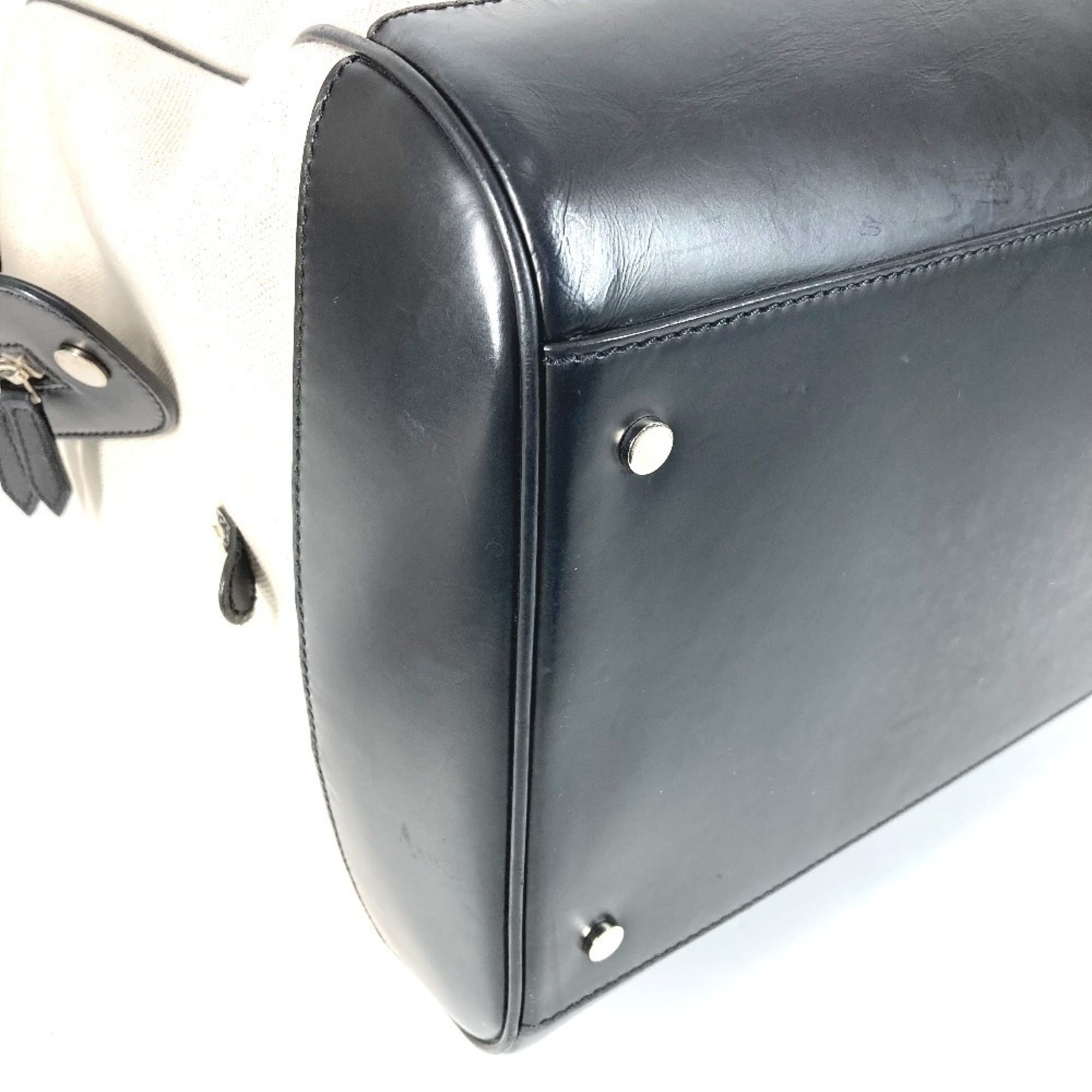 Balenciaga Black White Leather Canvas Boston Bag (Pre-Owned)