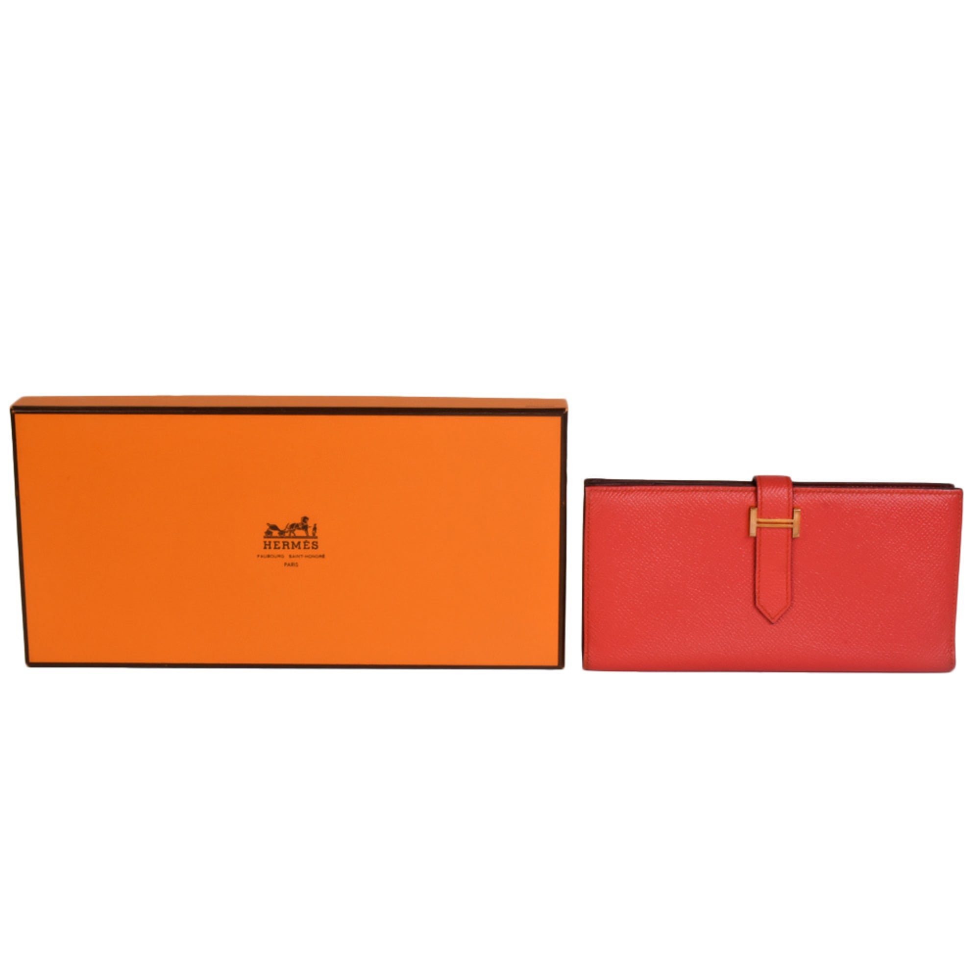 Hermes Bearn Capucine Rouge H Epsom Leather Long Wallet (Bi-Fold) (Pre-Owned)