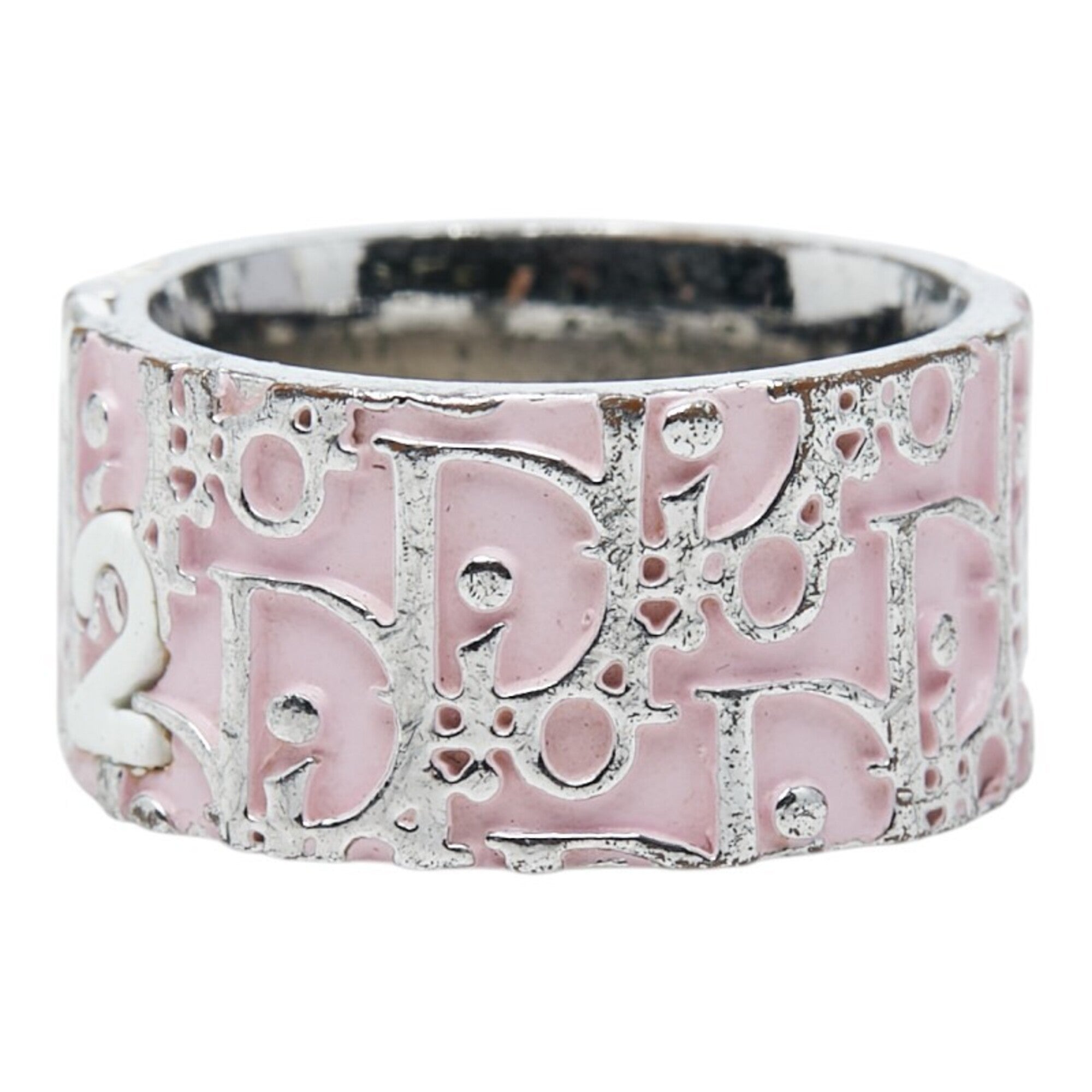Christian Dior Silver Pink Metal Band Ring (Pre-Owned)
