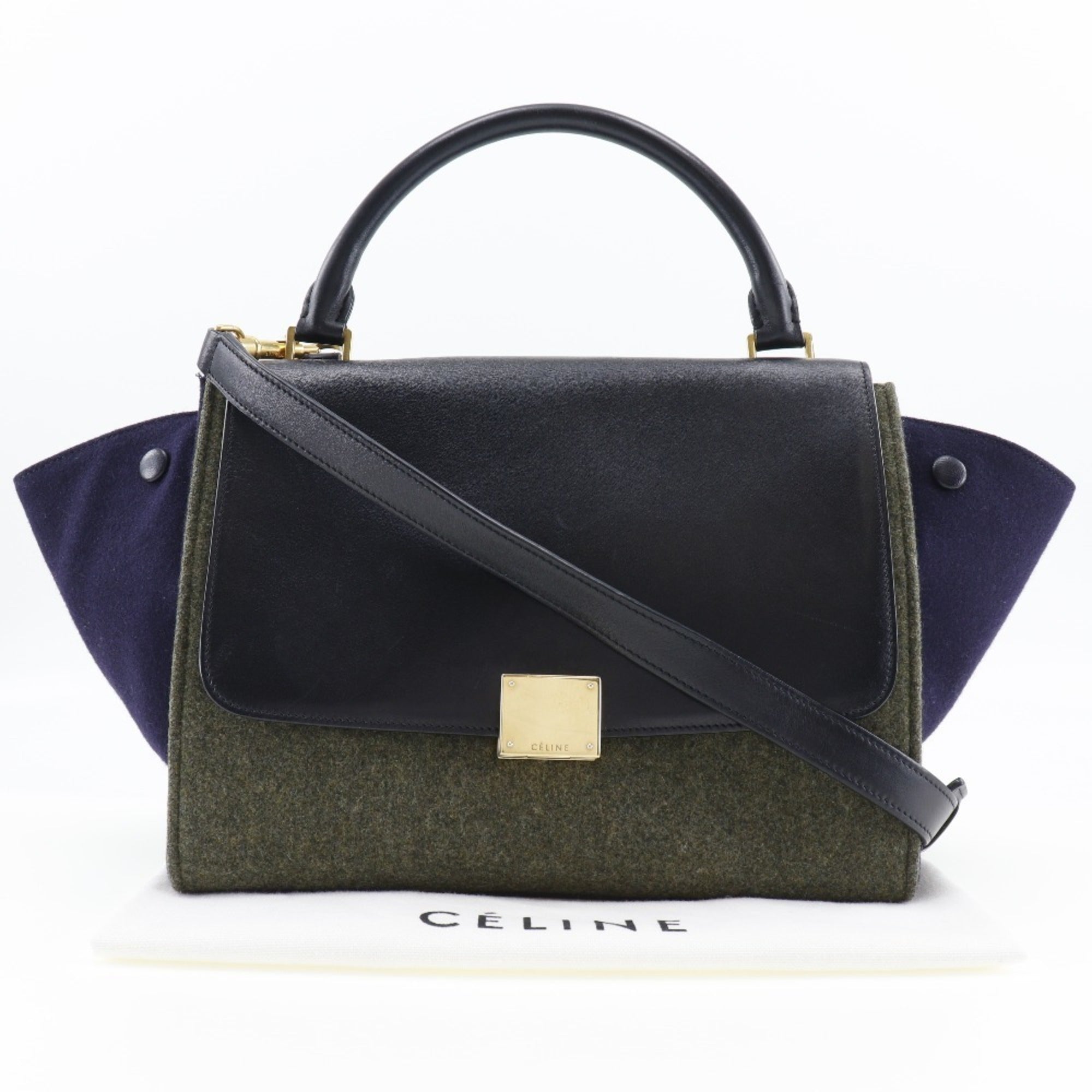 Celine Trapeze Black Gray Felt Leather Handbag (Pre-Owned)