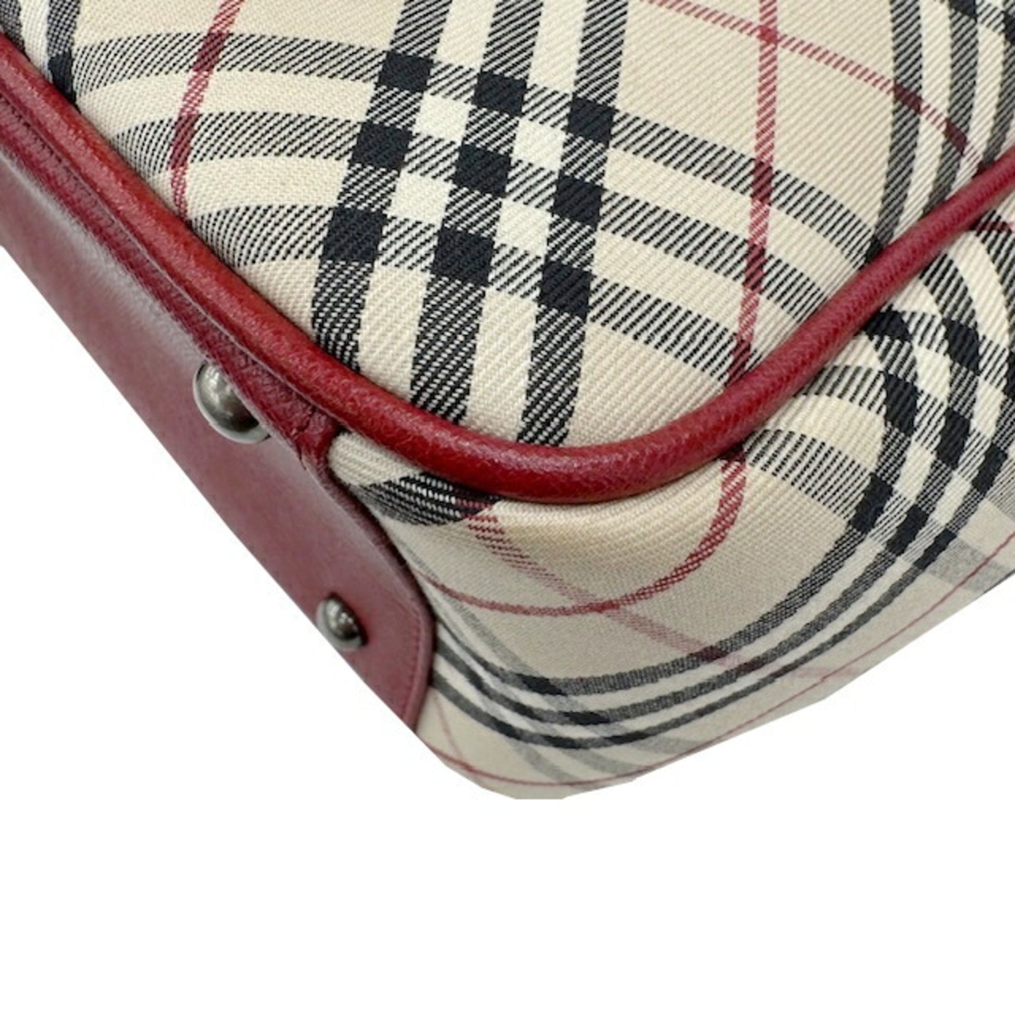 Burberry Beige Red Color Leather Canvas Handbag (Pre-Owned)