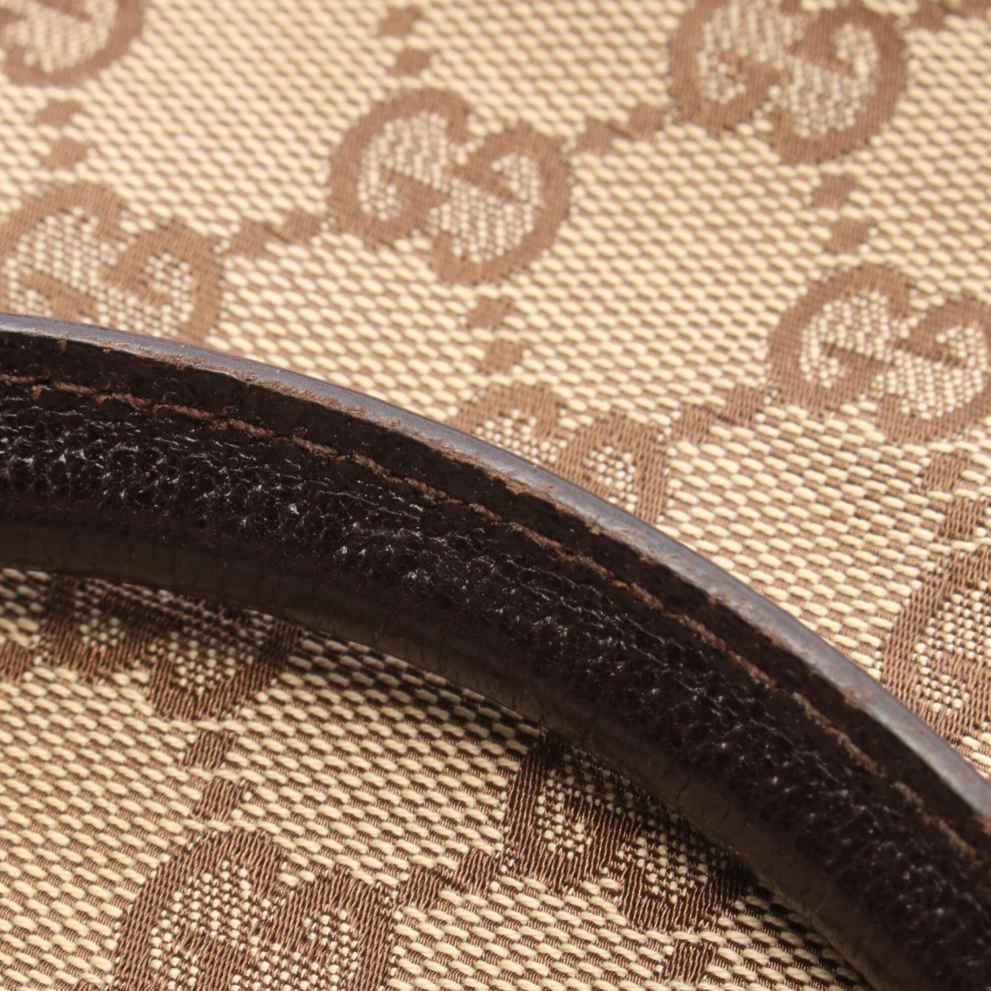 Gucci Beige Brown Canvas Leather Handbag Tote Bag (Pre-Owned)