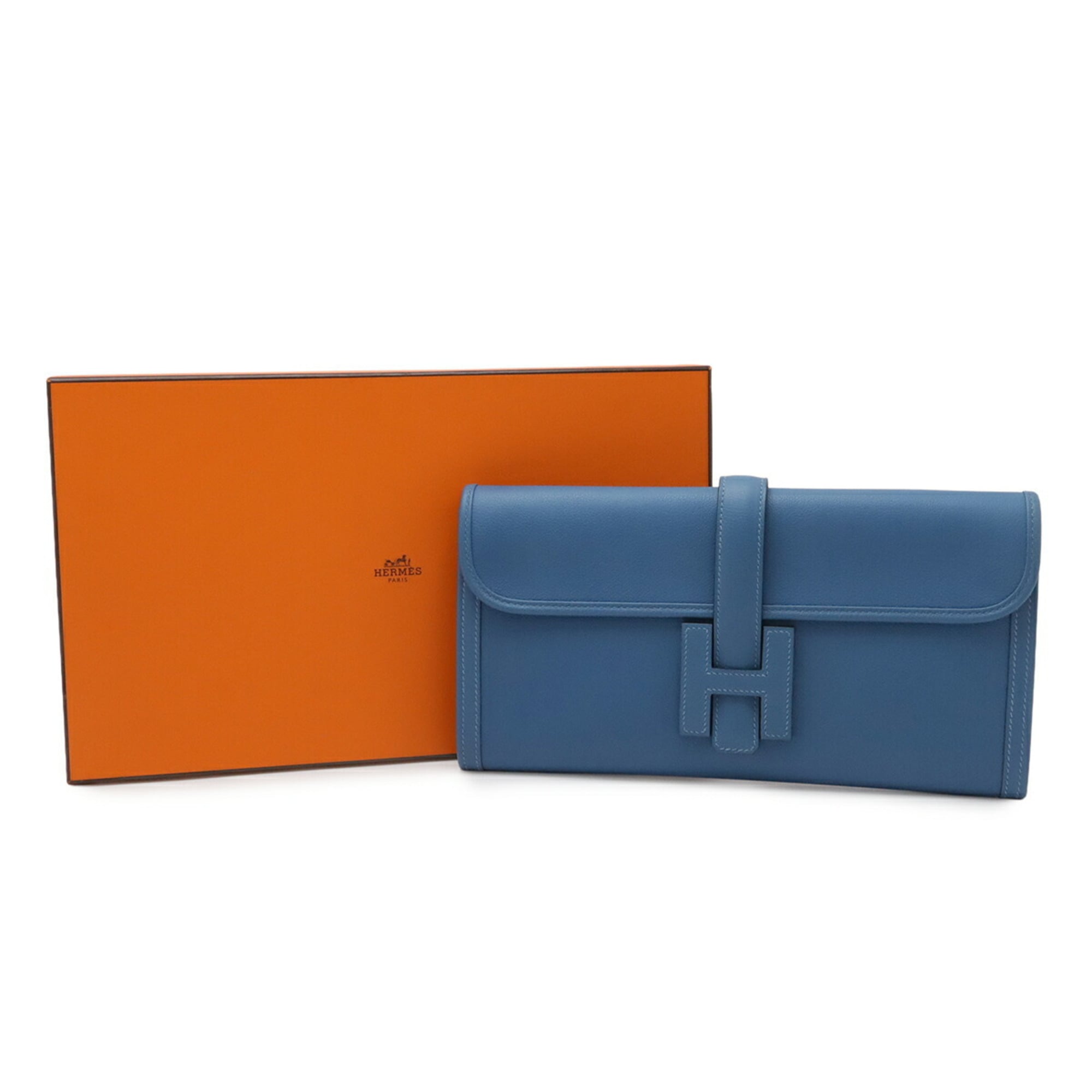 Hermes Jige Blue Leather Clutch Bag Handbag (Pre-Owned)