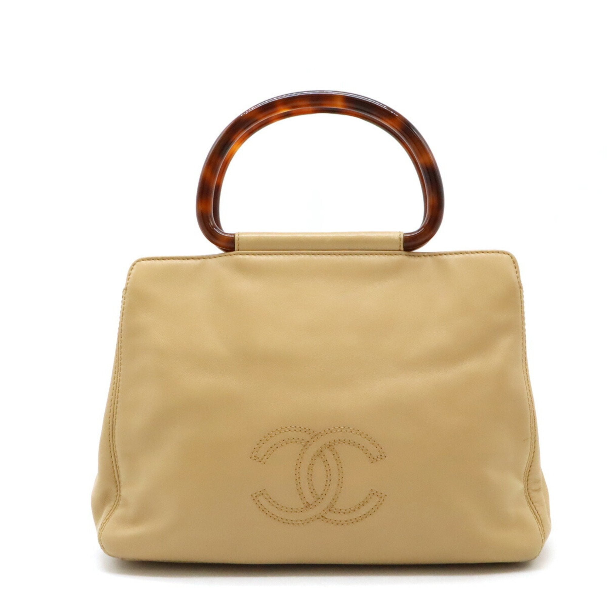 Chanel Beige Brown Leather Plastic Handbag (Pre-Owned)
