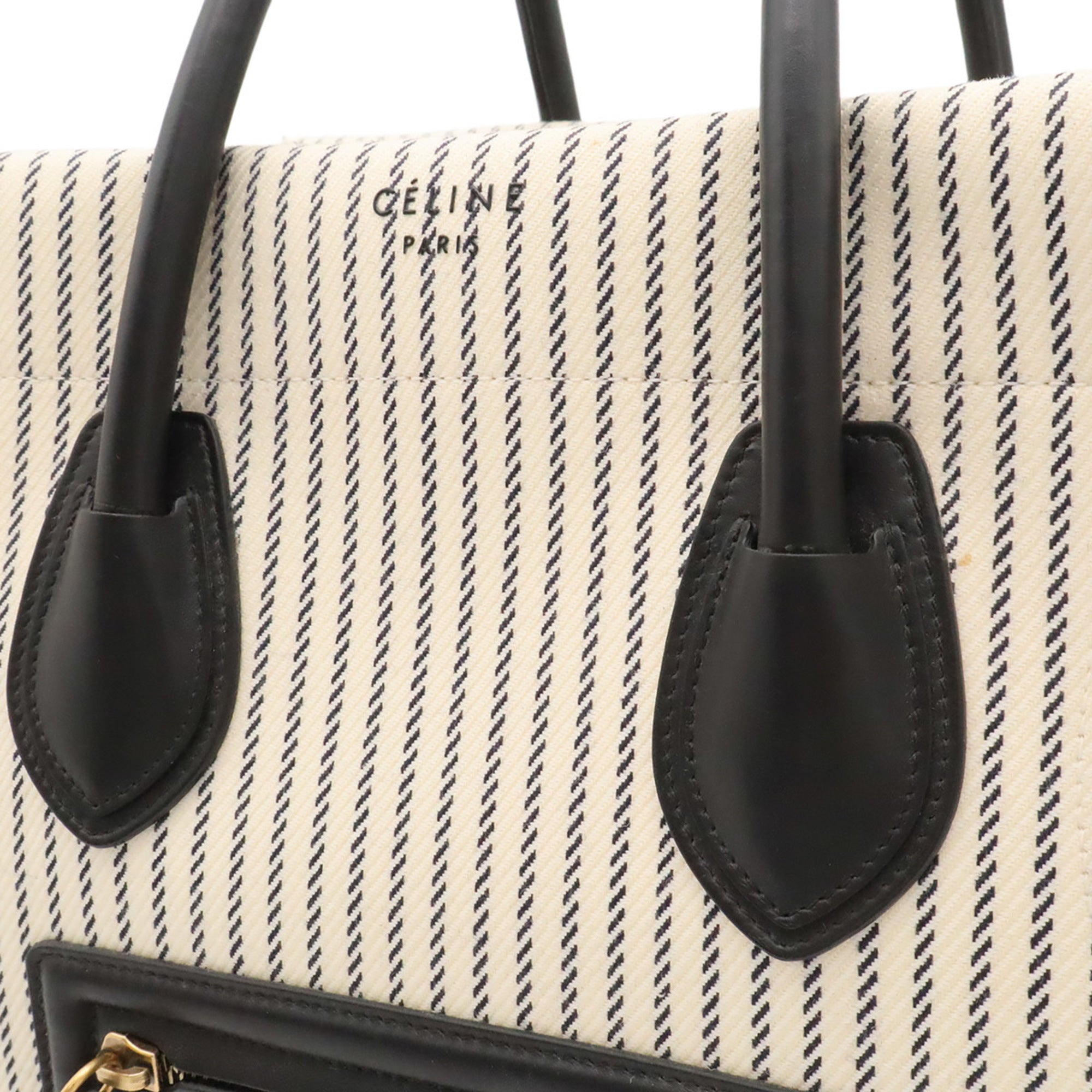 Celine Navy Navy Black White Canvas Handbag Tote Bag (Pre-Owned)