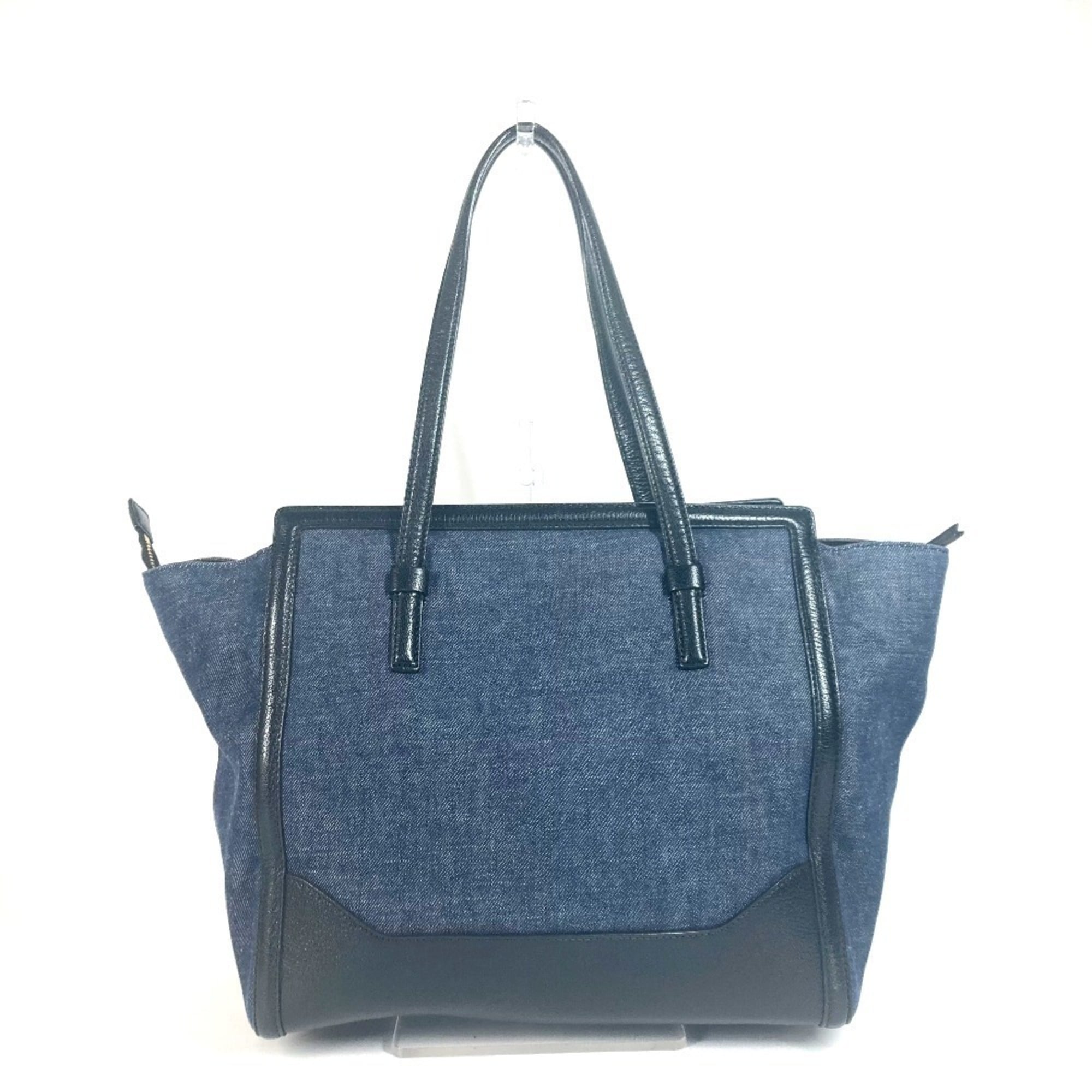 Salvatore Ferragamo Black Blue Denim Leather Handbag Shoulder Bag Tote Bag (Pre-Owned)