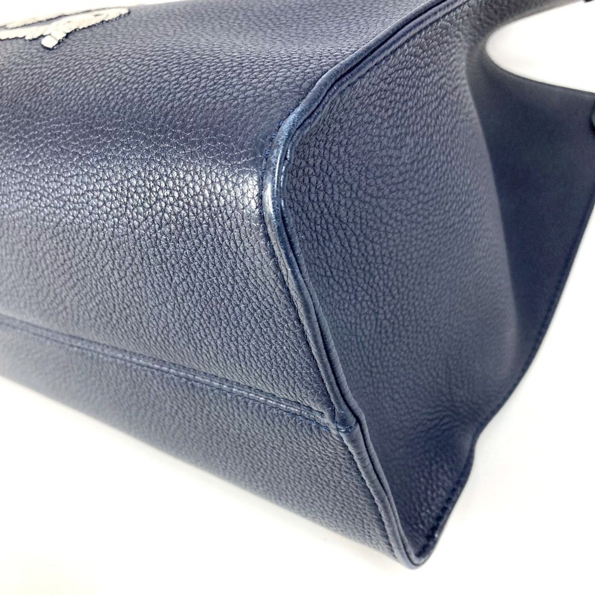 Louis Vuitton Navy White Leather Shoulder Bag Tote Bag (Pre-Owned)
