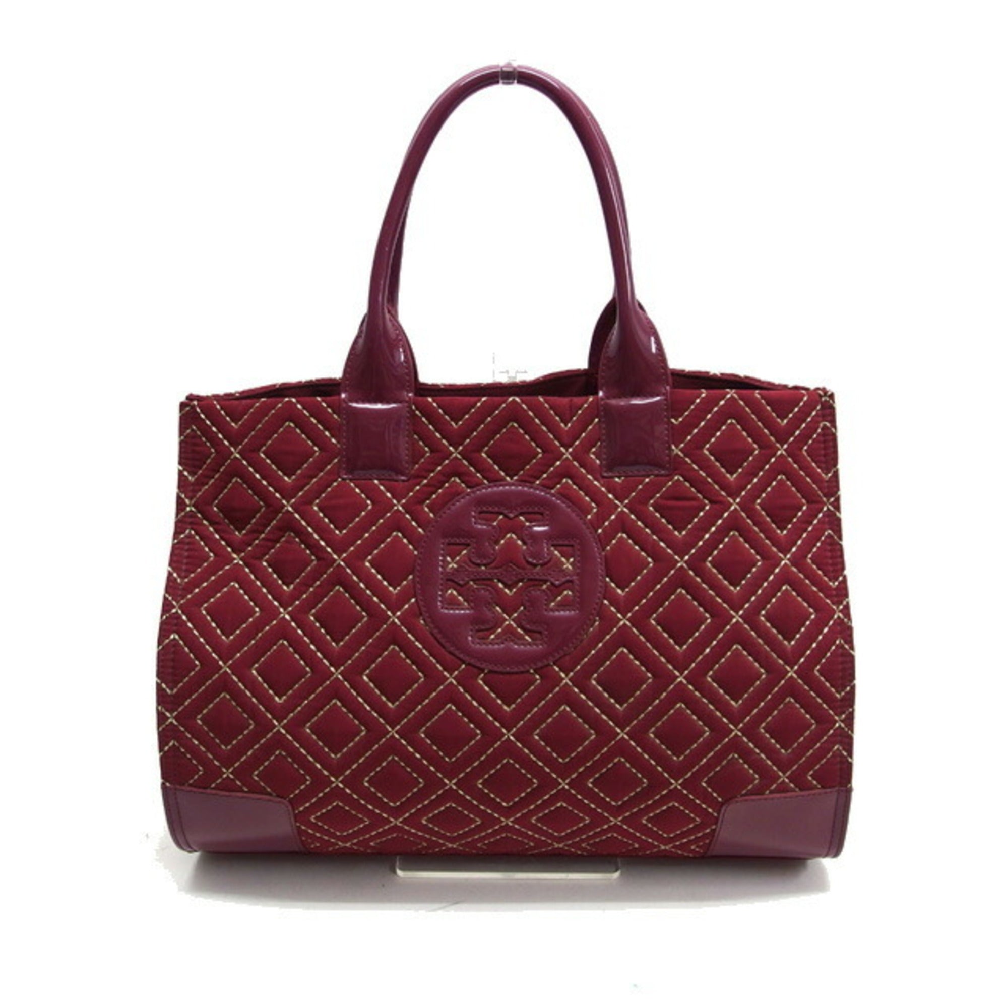 Tory Burch Bordeaux Red Color Nylon Patent Leather Leather Shoulder Bag Tote Bag (Pre-Owned)