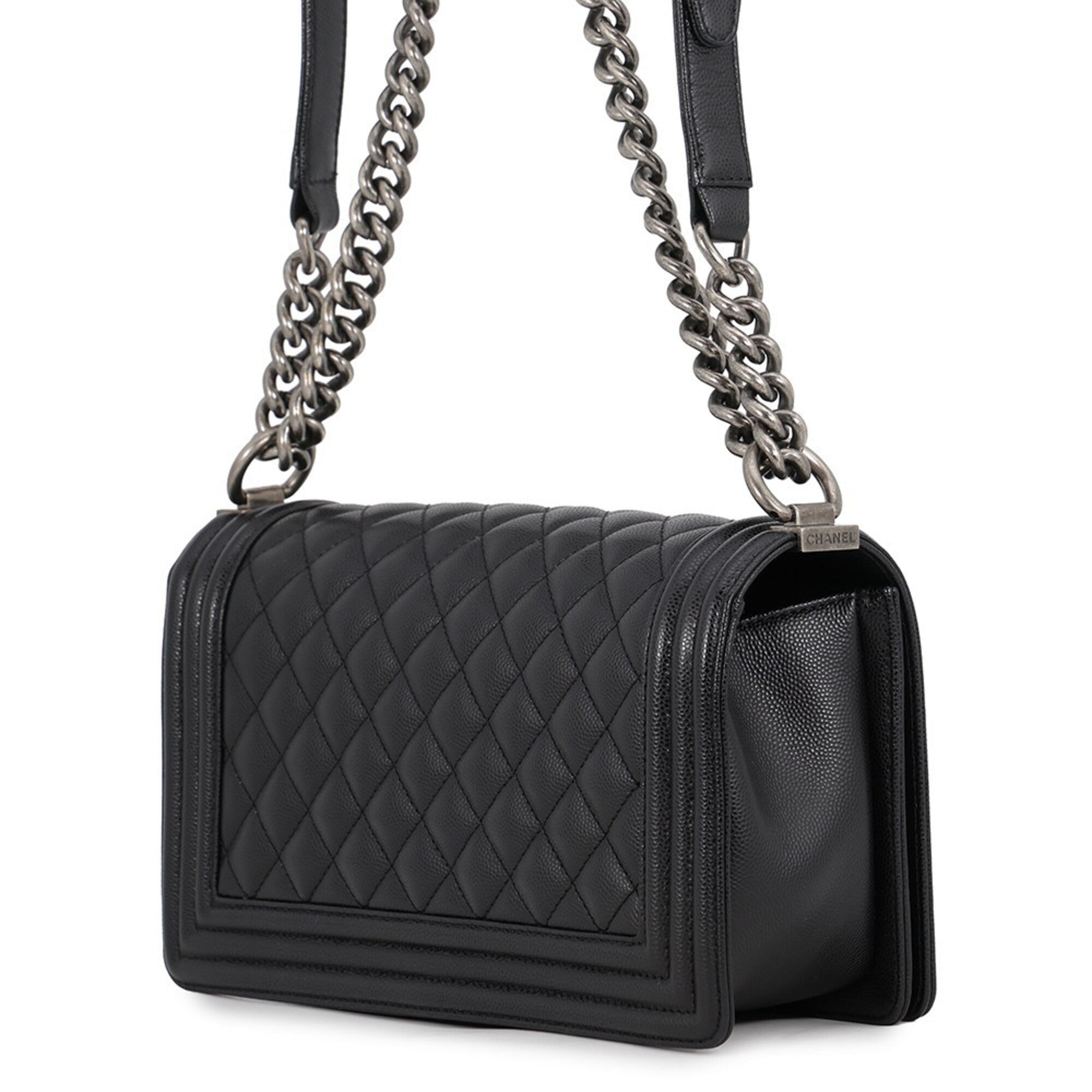 Chanel Matelasse Black Grained Calfskin Handbag Shoulder Bag (Pre-Owned)