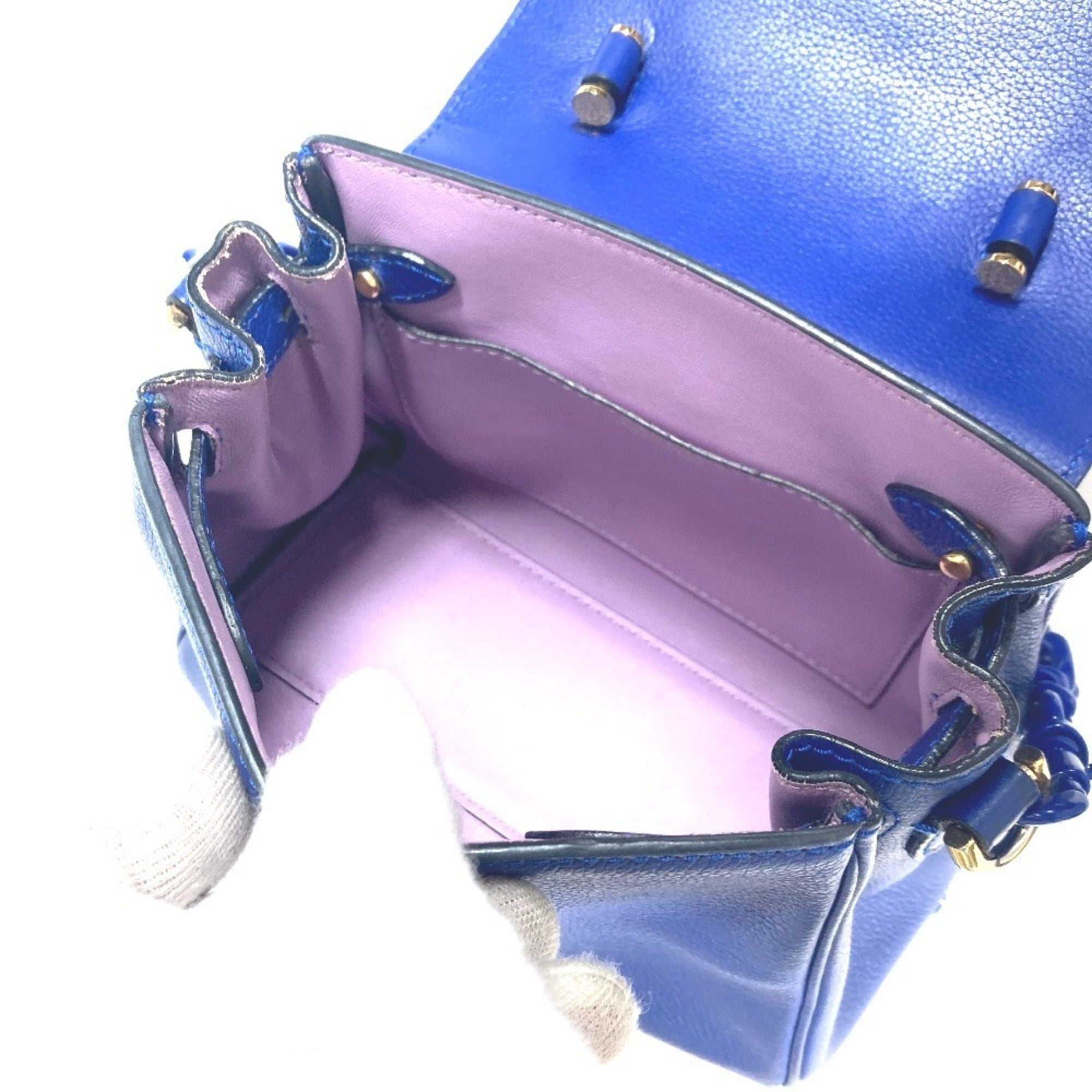 Versace Blue Leather Handbag Shoulder Bag (Pre-Owned)