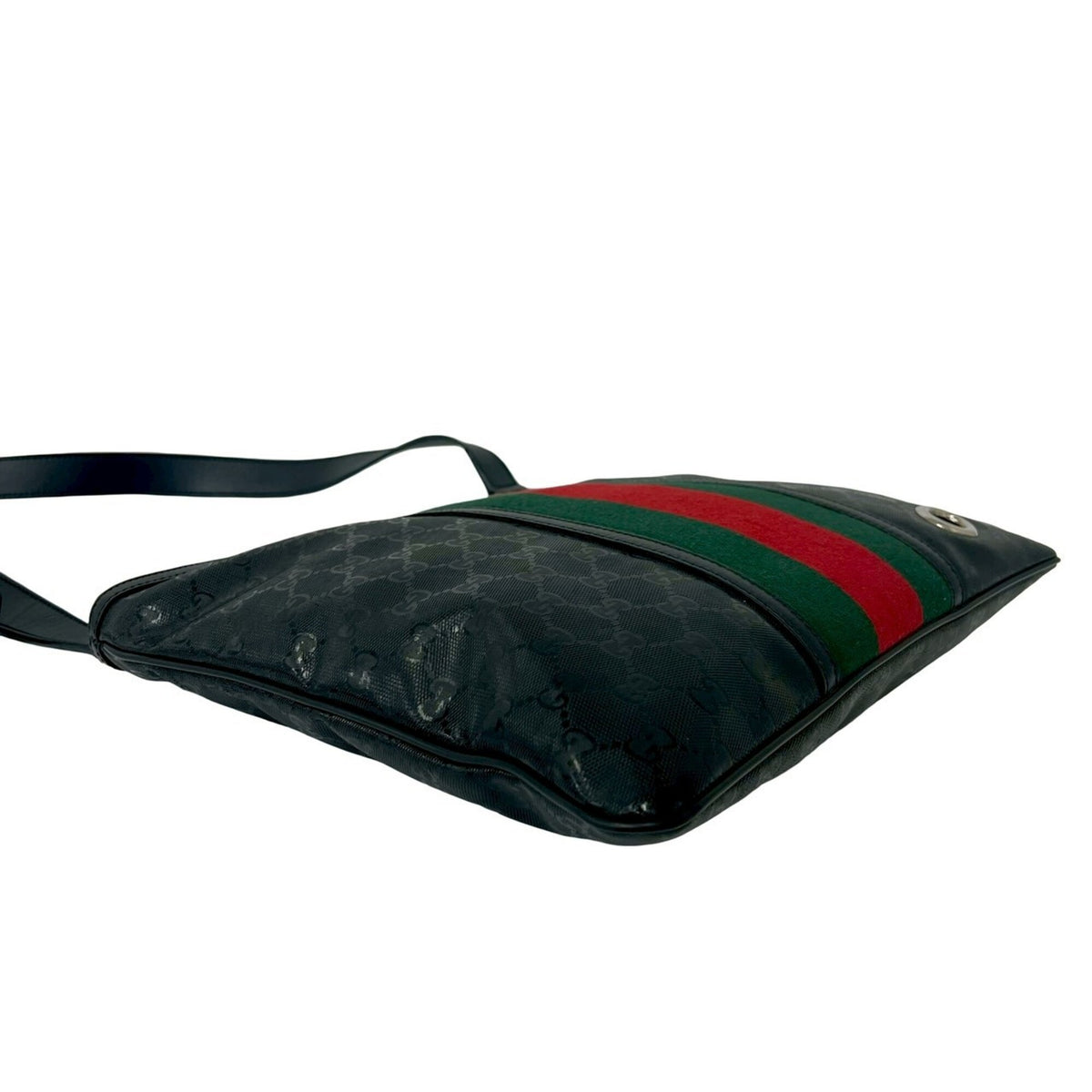 Gucci Black Green Red Color Leather Pvc Shoulder Bag (Pre-Owned)