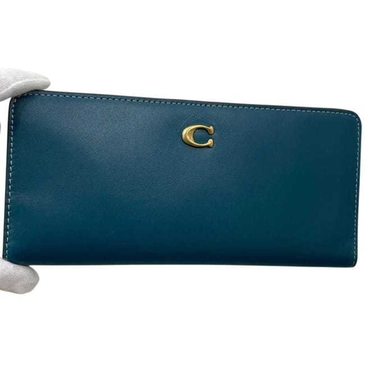 Coach Blue Green Leather Long Wallet (Bi-Fold) (Pre-Owned)