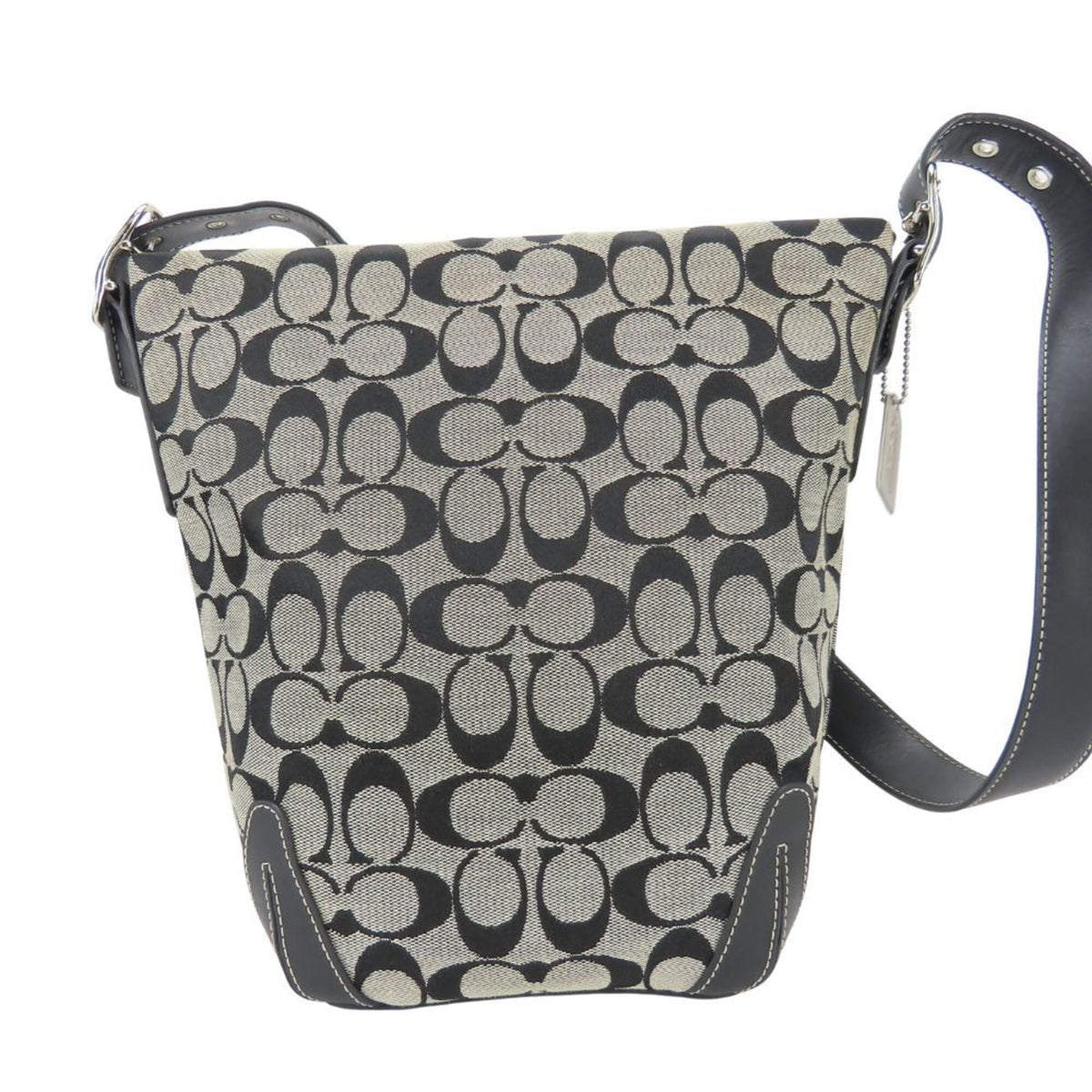 Coach Signature Black Gray Canvas Leather Shoulder Bag (Pre-Owned)
