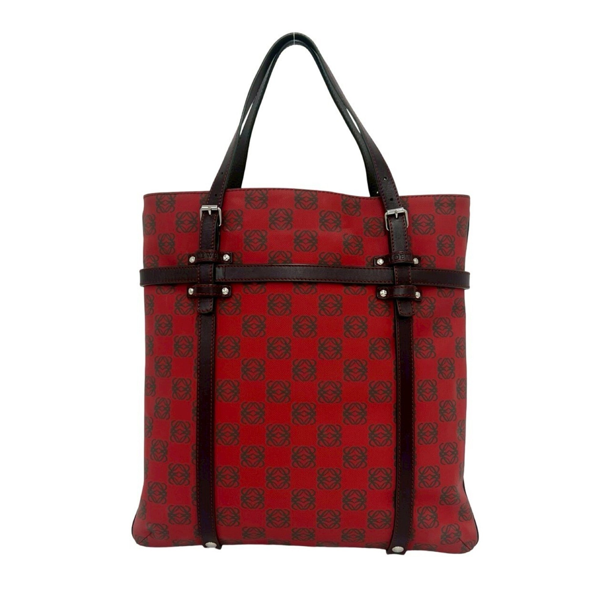 Loewe Brown Red Color Pvc Leather Handbag Tote Bag (Pre-Owned)