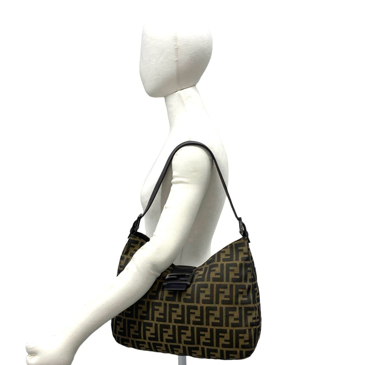 Fendi Black Brown Canvas Leather Shoulder Bag (Pre-Owned)