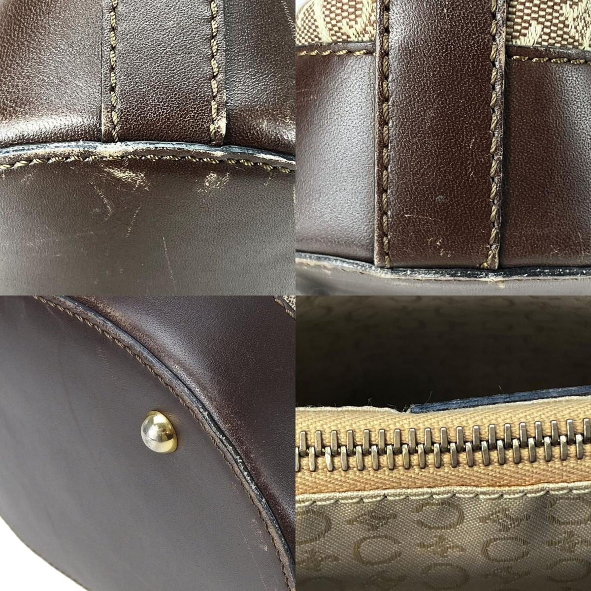 Celine Beige Dark Brown Canvas Leather Tote Bag (Pre-Owned)
