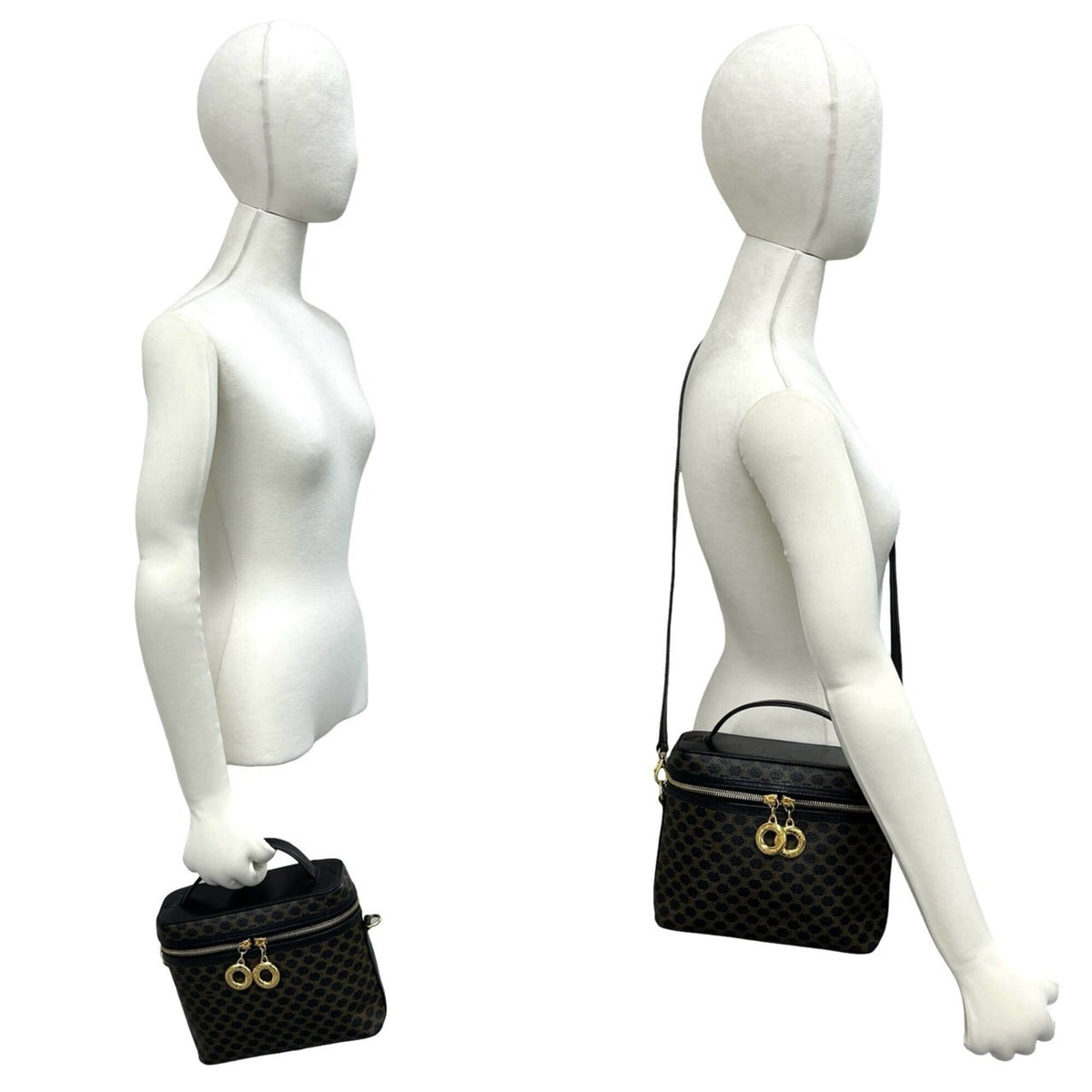Celine Black Leather Pvc Handbag Shoulder Bag Vanity Bag (Pre-Owned)