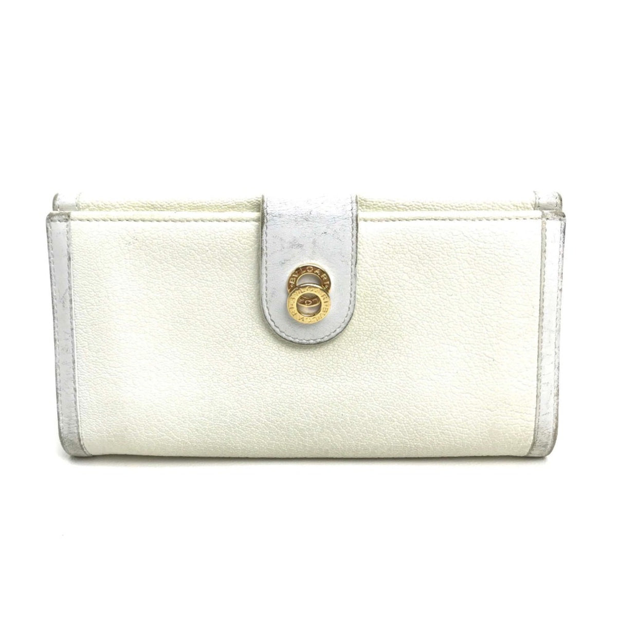 Bvlgari White Leather Long Wallet (Bi-Fold) (Pre-Owned)