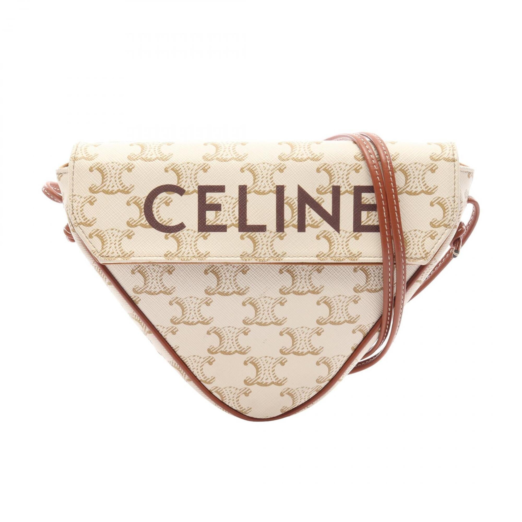 Celine Brown Ivory Coated Canvas Leather Handbag Shoulder Bag (Pre-Owned)