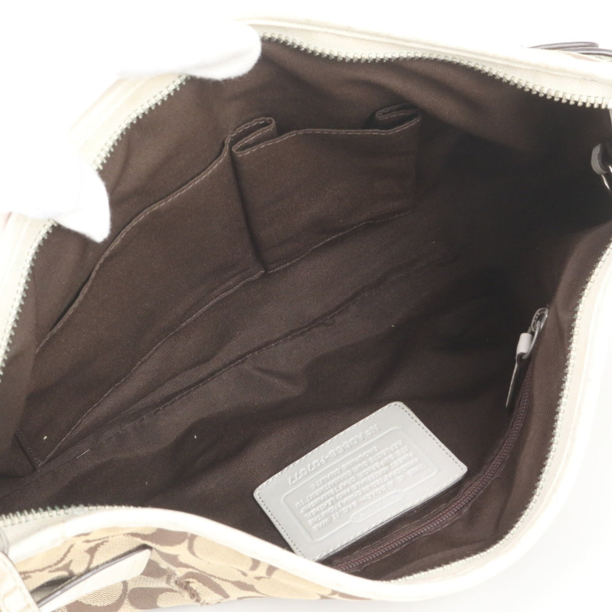 Coach Beige White Leather Canvas Handbag Shoulder Bag Tote Bag (Pre-Owned)