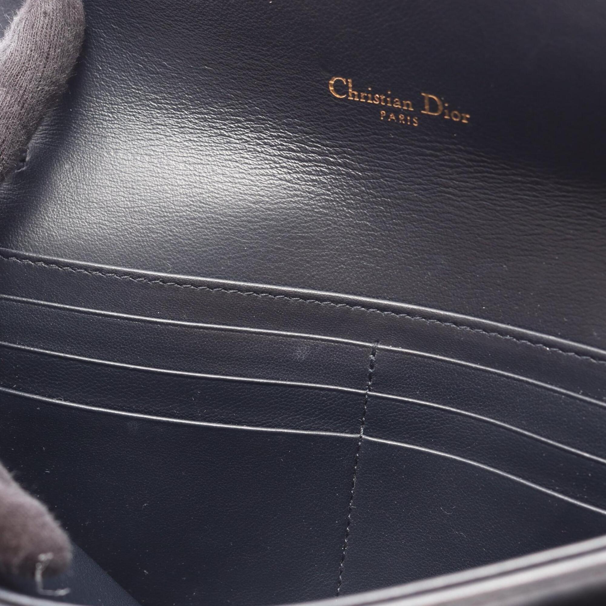 Christian Dior Beige Navy Canvas Leather Shoulder Bag (Pre-Owned)