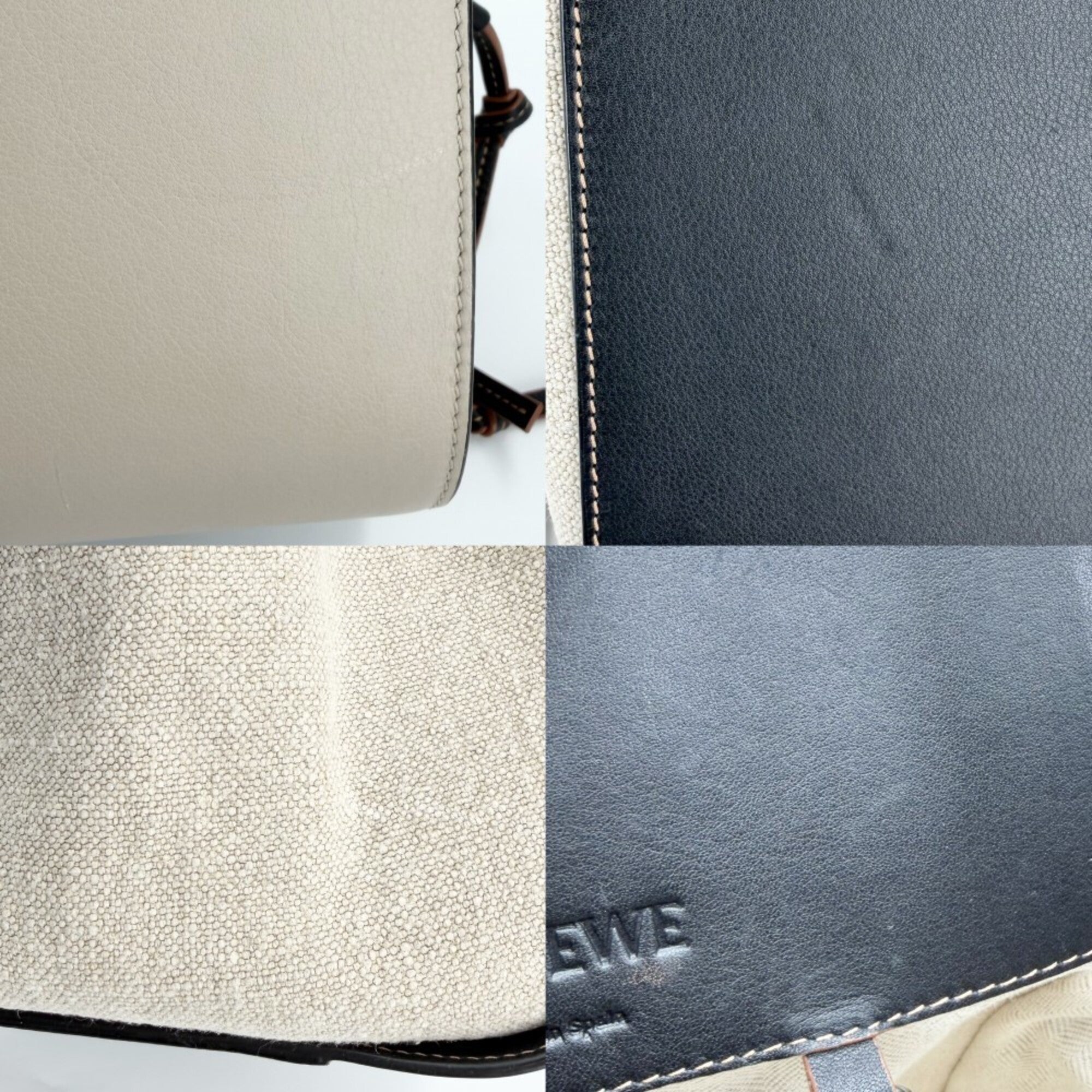 Loewe Beige Black White Leather Handbag Shoulder Bag Tote Bag (Pre-Owned)