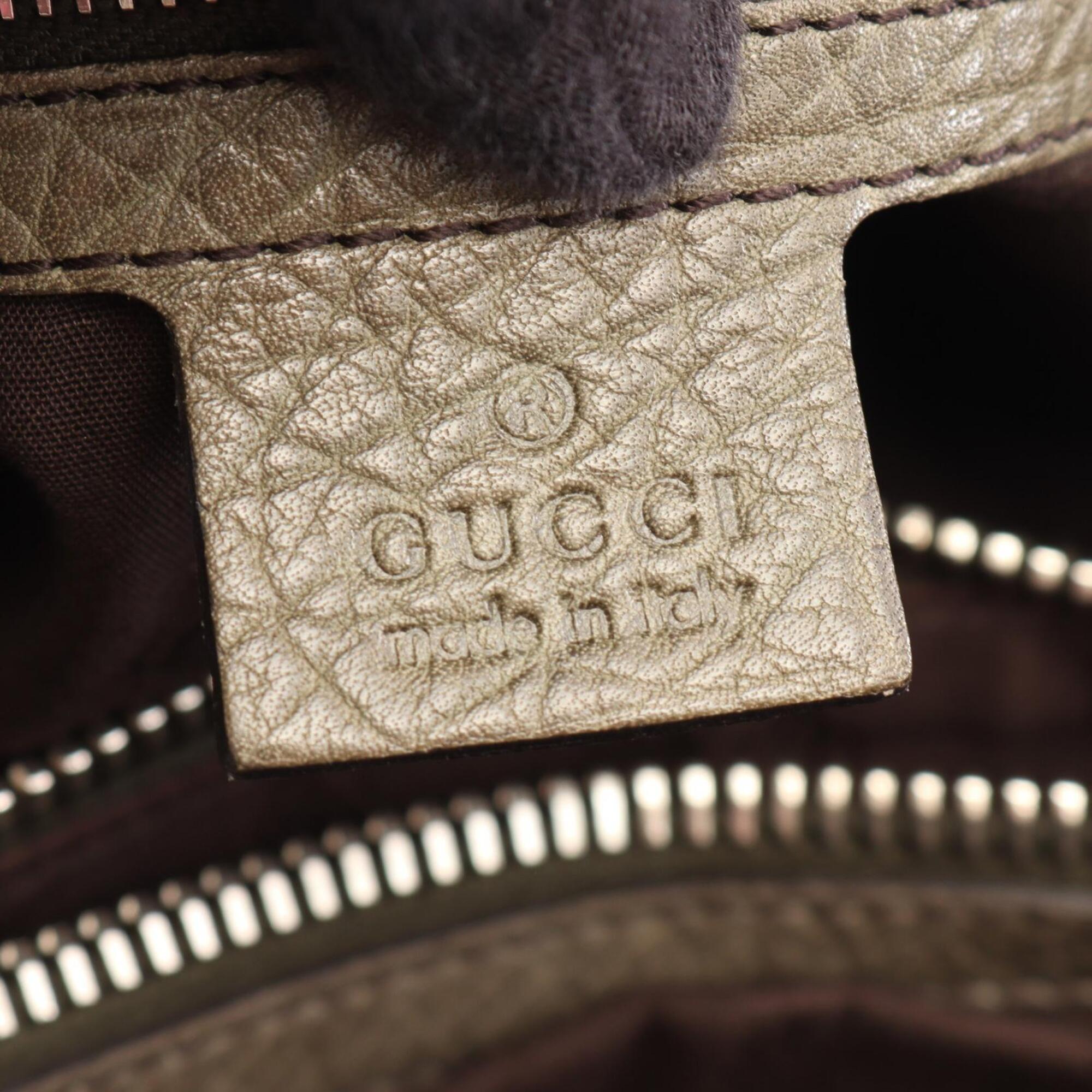 Gucci Beige Khaki Canvas Leather Handbag Tote Bag (Pre-Owned)