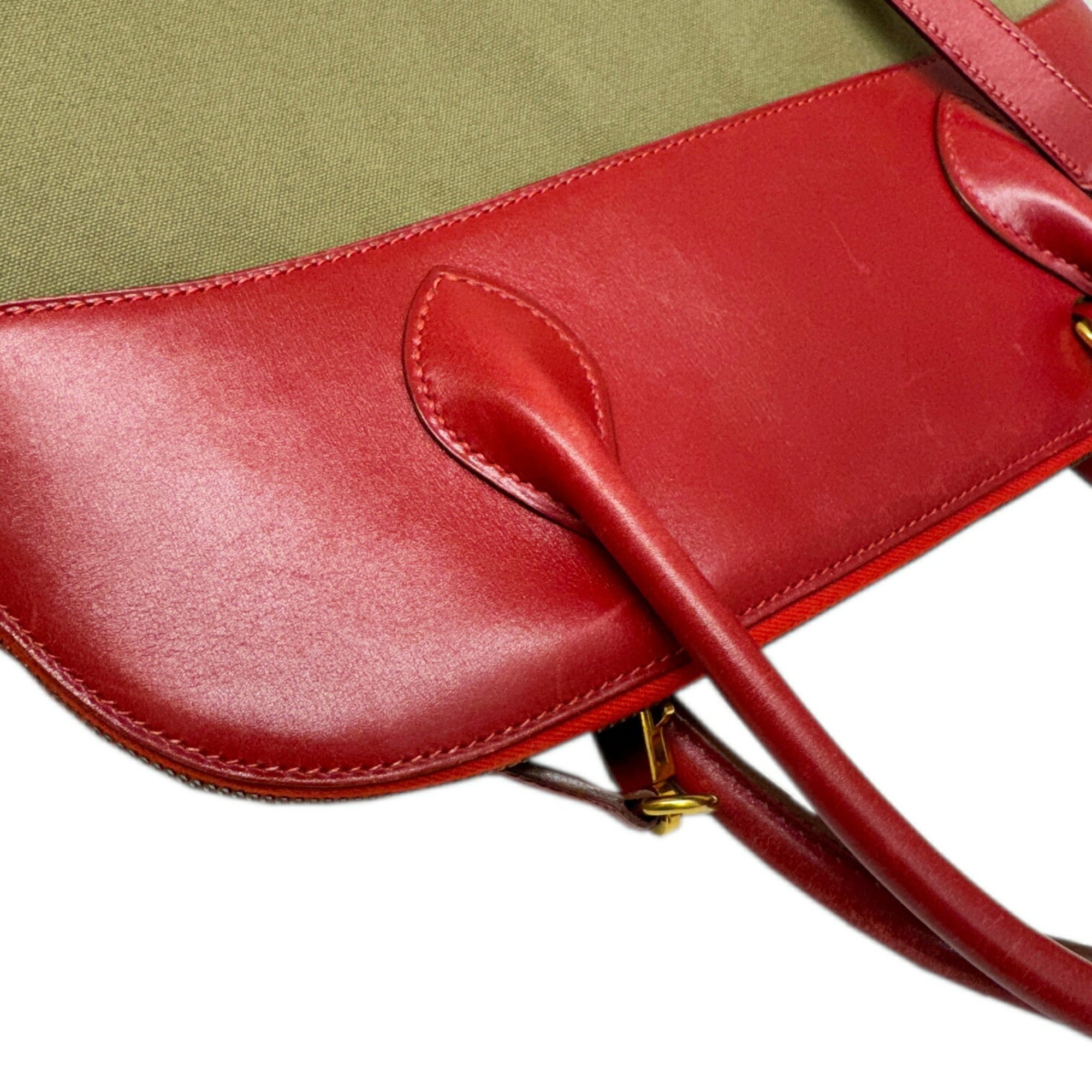 Hermes Khaki Rouge Garance Toile Officier Box Calf Leather Handbag Shoulder Bag (Pre-Owned)