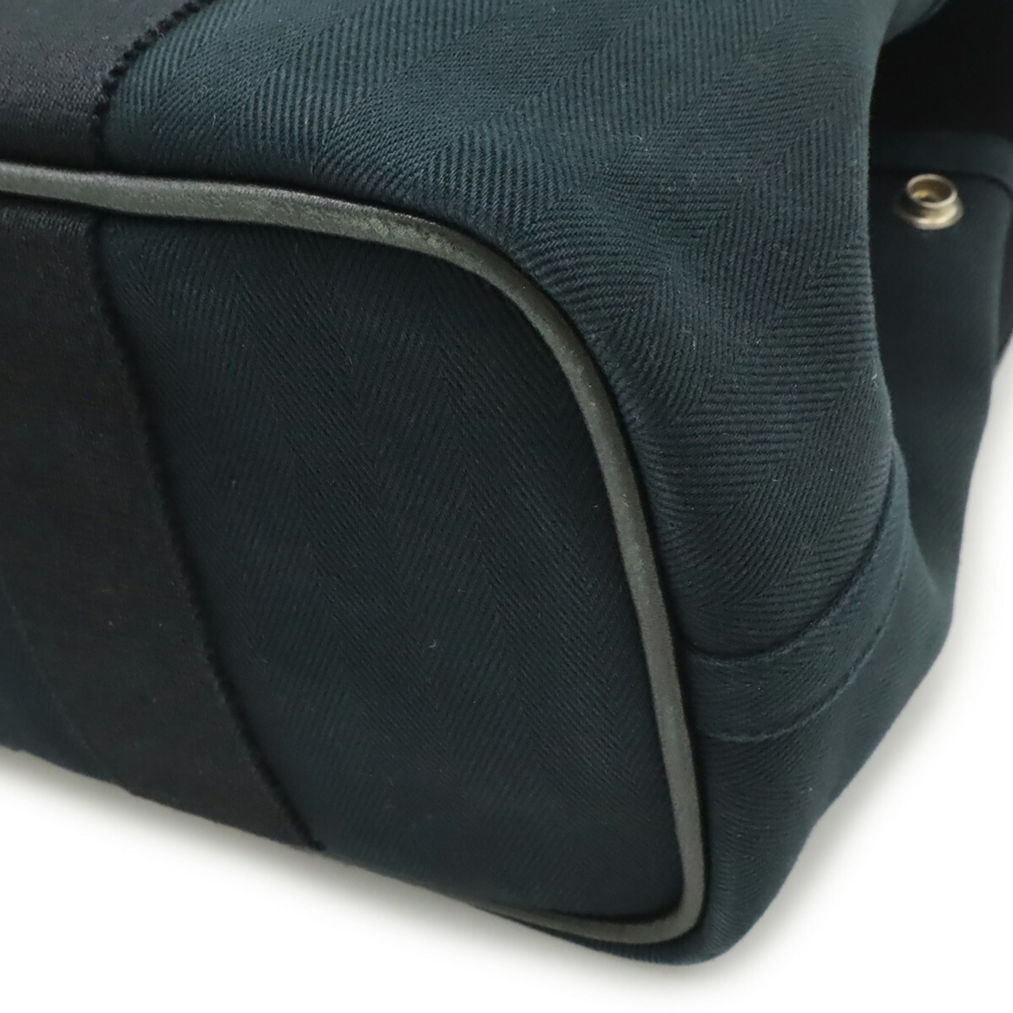 Hermes Valparaiso Black Toile Chevron Leather Handbag Tote Bag (Pre-Owned)