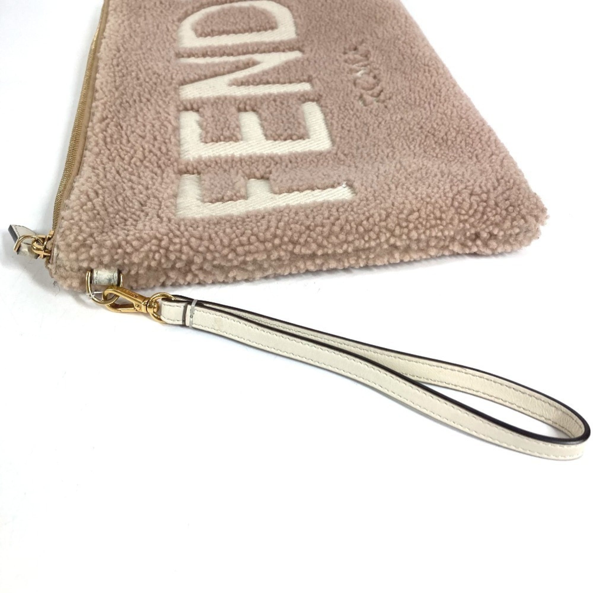 Fendi Pink Beige Fur Leather Clutch Bag Handbag Pouch (Pre-Owned)