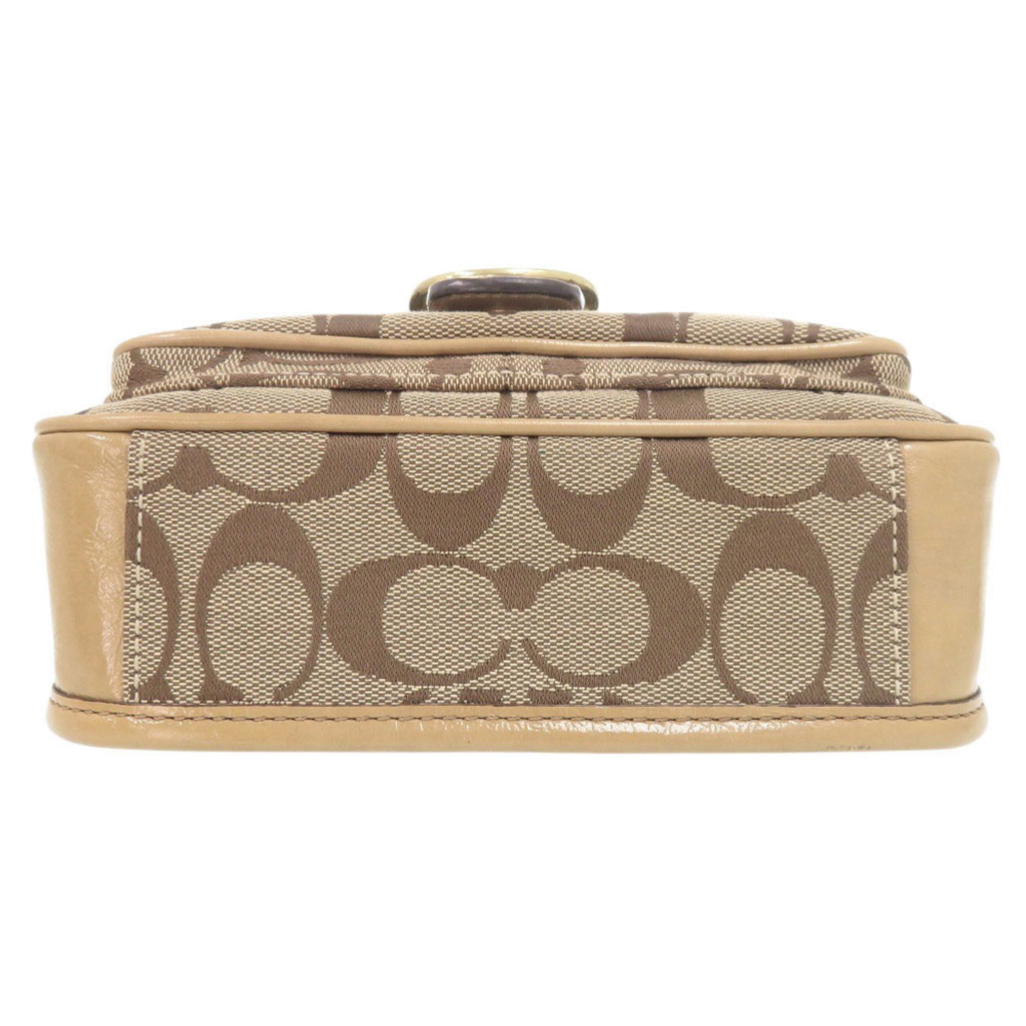 Coach Beige Canvas Patent Leather Shoulder Bag (Pre-Owned)