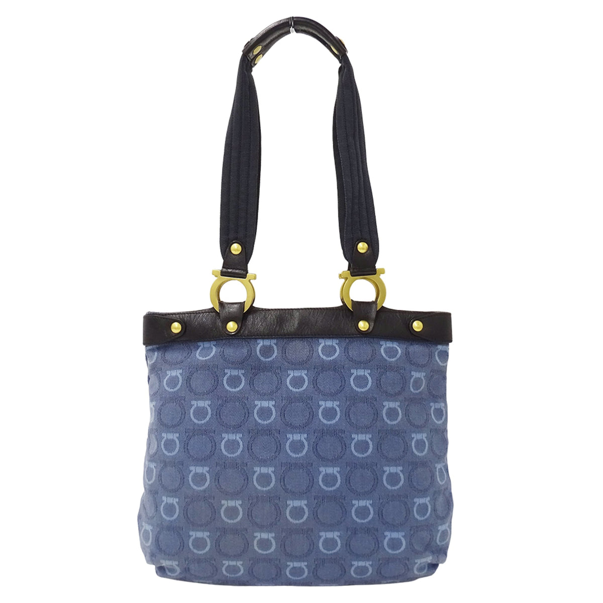 Salvatore Ferragamo Gancini Blue Canvas Handbag Tote Bag (Pre-Owned)